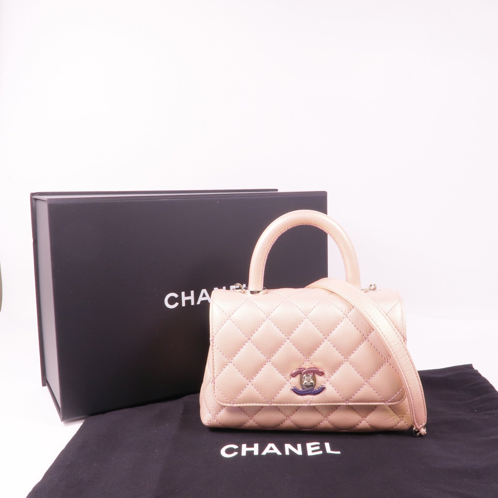 CHANEL 牛皮皮革Coco Handle Mini銀扣手挽肩背兩用袋