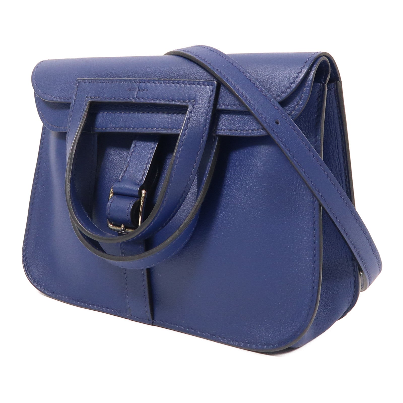 HERMES PHW Mini Halzan 2way Shoulder Bag Swift Leather Bleu Encre