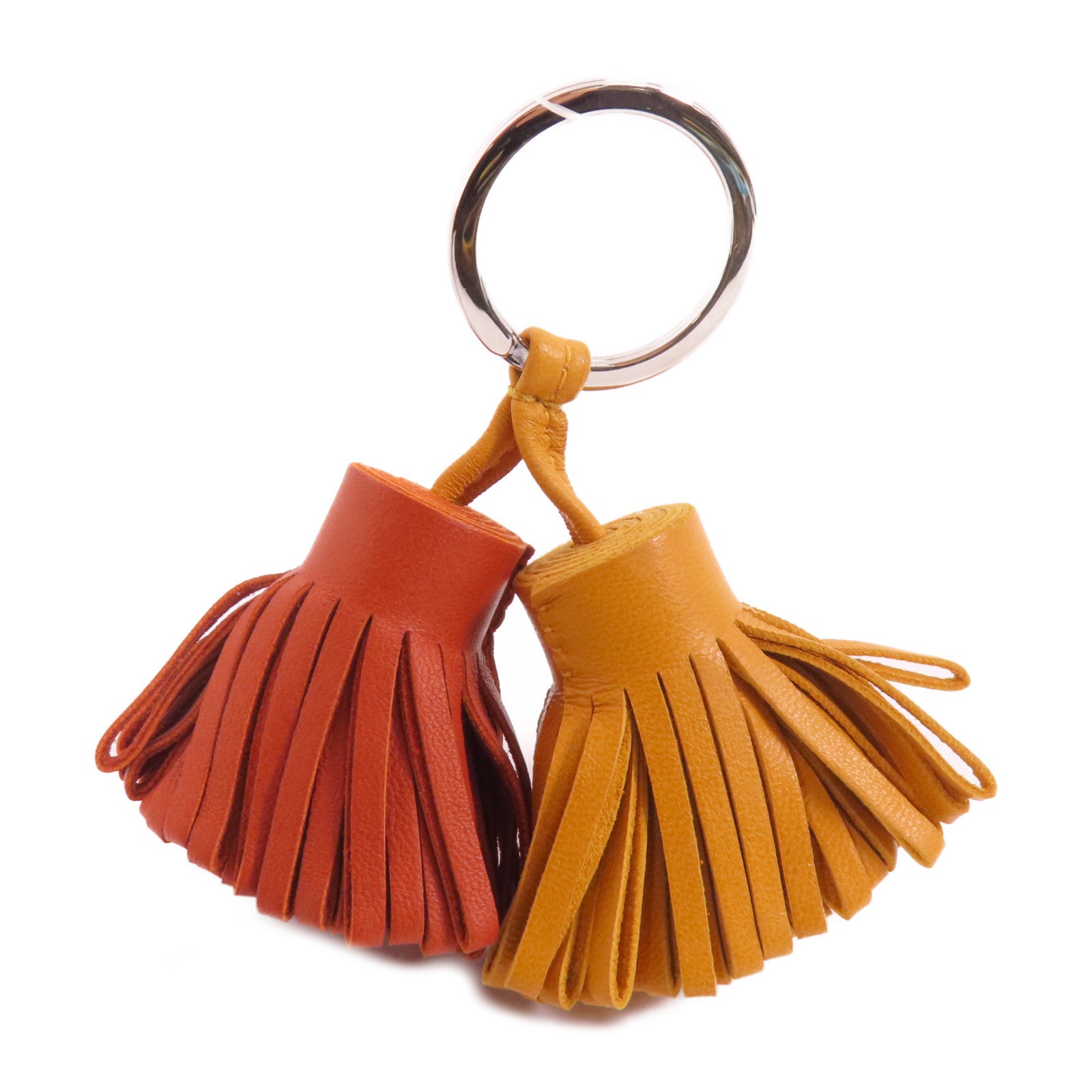 HERMES 【激減優惠】Milo皮革Carmen Key Ring銀扣鎖匙扣Sesame/Feu