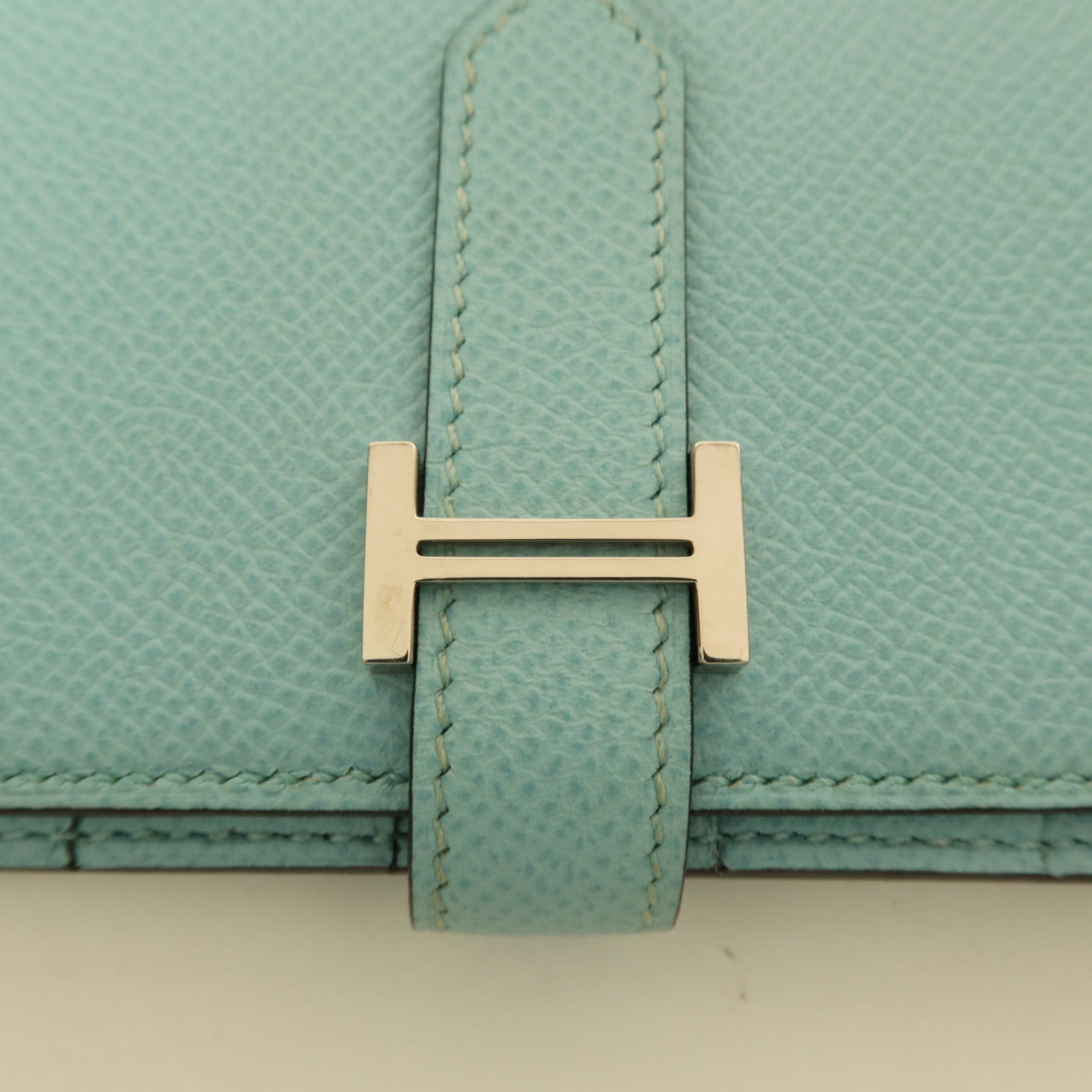 HERMES Epsom皮革Bearn W Snap銀扣長錢包Bleu Atoll