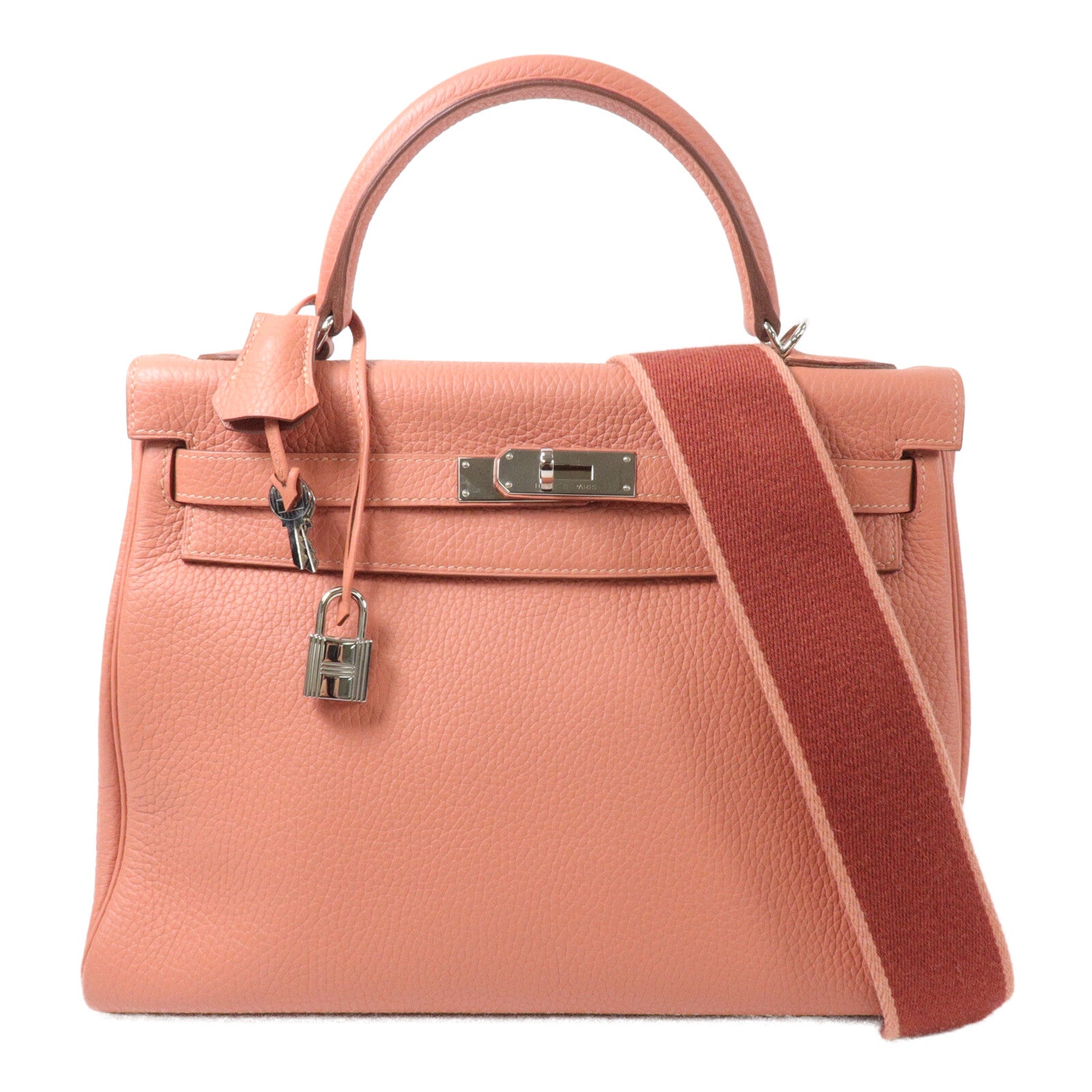 HERMES Clemence皮革Kelly 32手挽肩背兩用袋Rose Tes