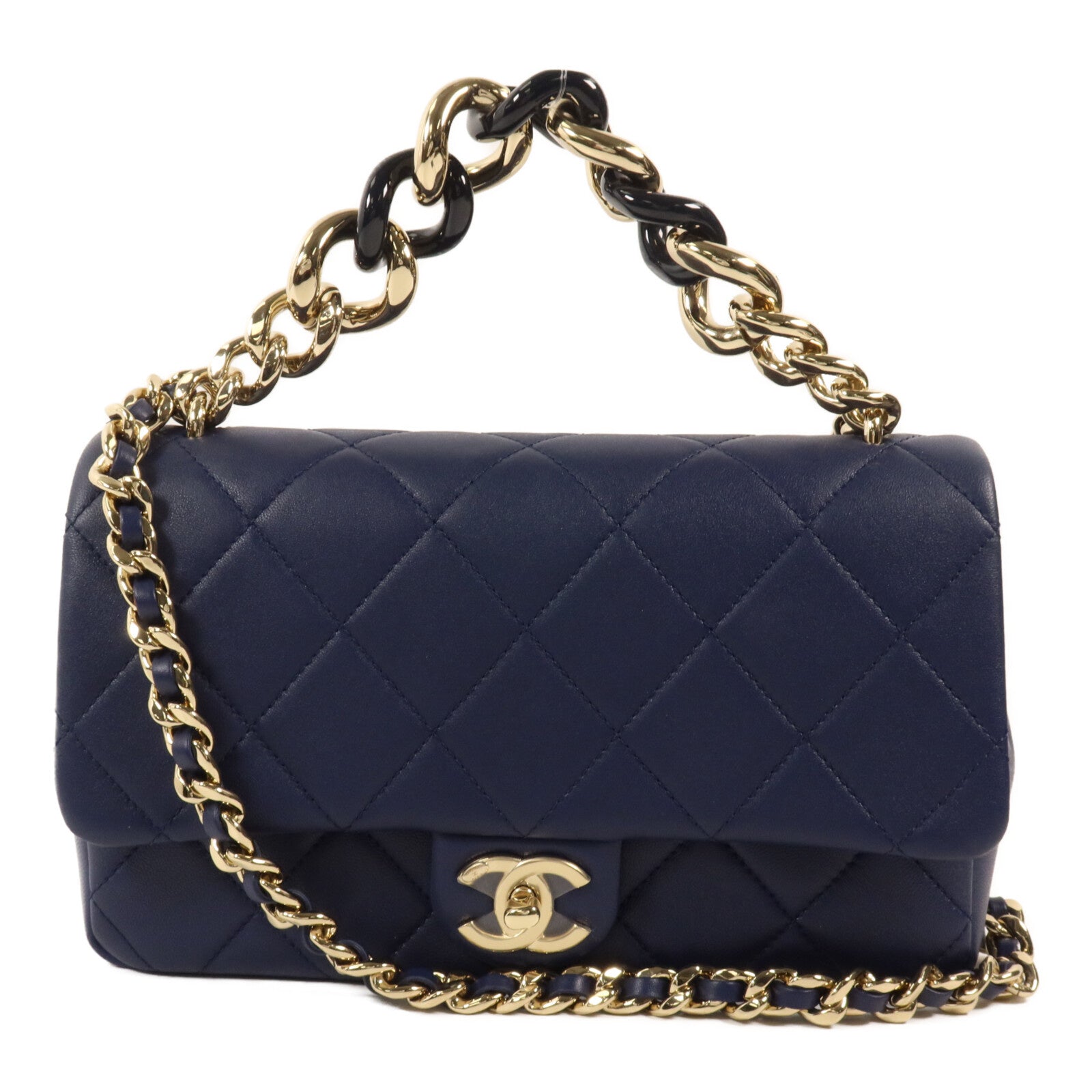 CHANEL 羊皮皮革Matelasse Chain Shoulder鏈帶手挽肩背兩用袋