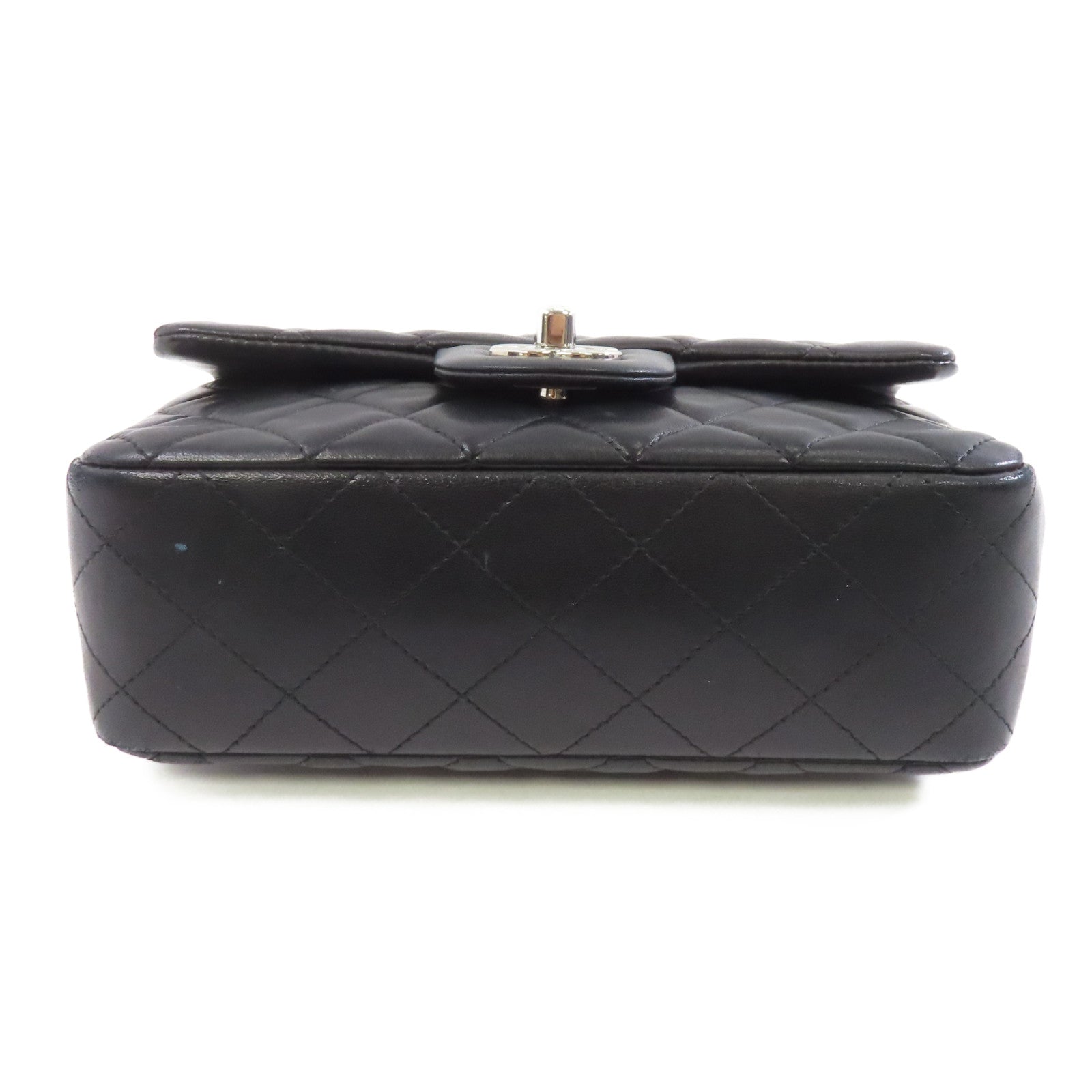 CHANEL 菱格羊皮皮革Mini Classic 20銀扣鏈帶肩背袋黑色