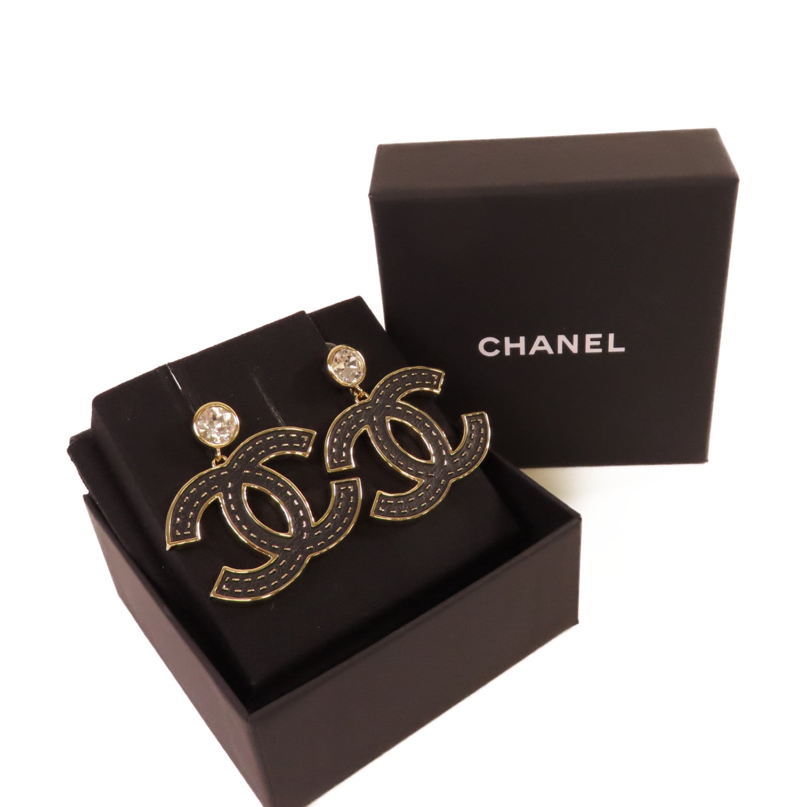 CHANEL 金屬/水鑽CC  Earrings金扣耳環金色/黑色