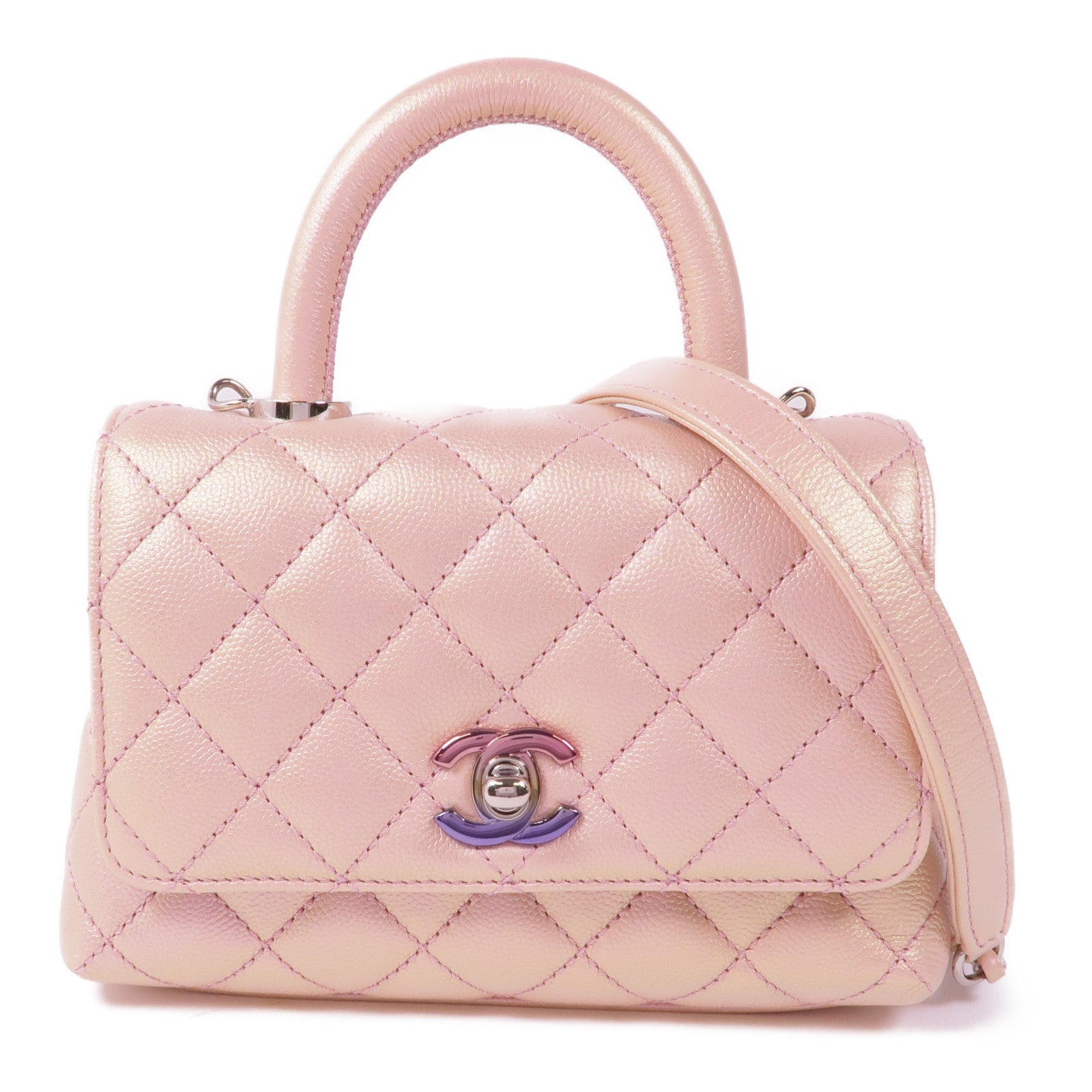 CHANEL 牛皮皮革Coco Handle Mini銀扣手挽肩背兩用袋