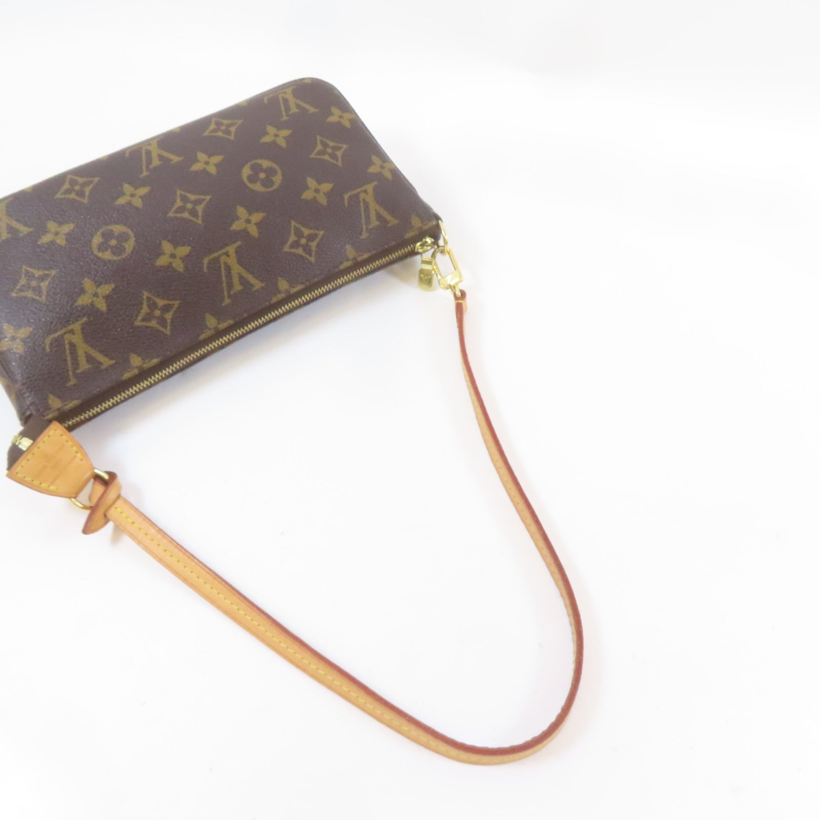 LOUIS VUITTON Monogram Pochette Accessories金扣肩背袋啡色
