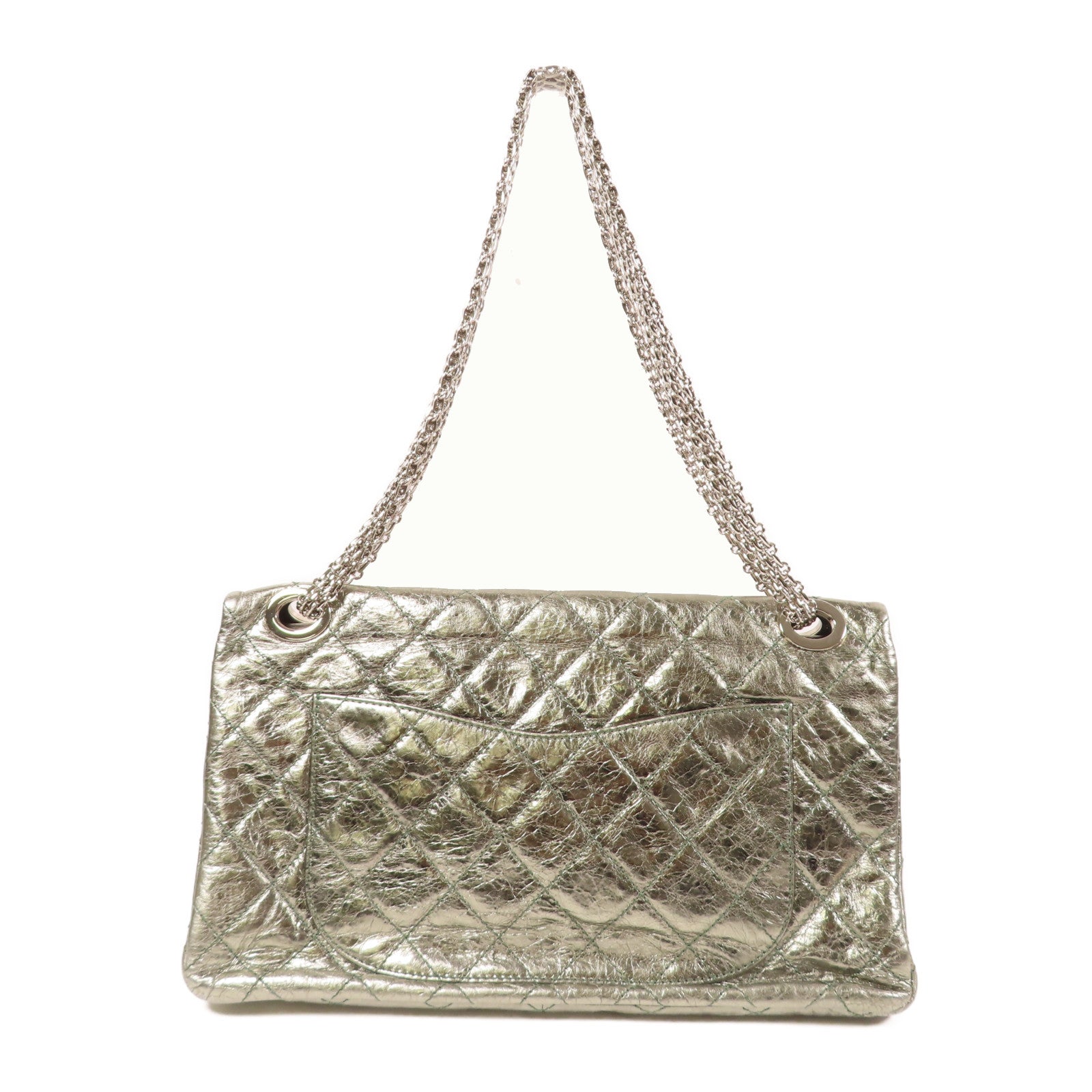 CHANEL 菱格皮革2.55 Chain Shoulder銀扣肩背袋綠色