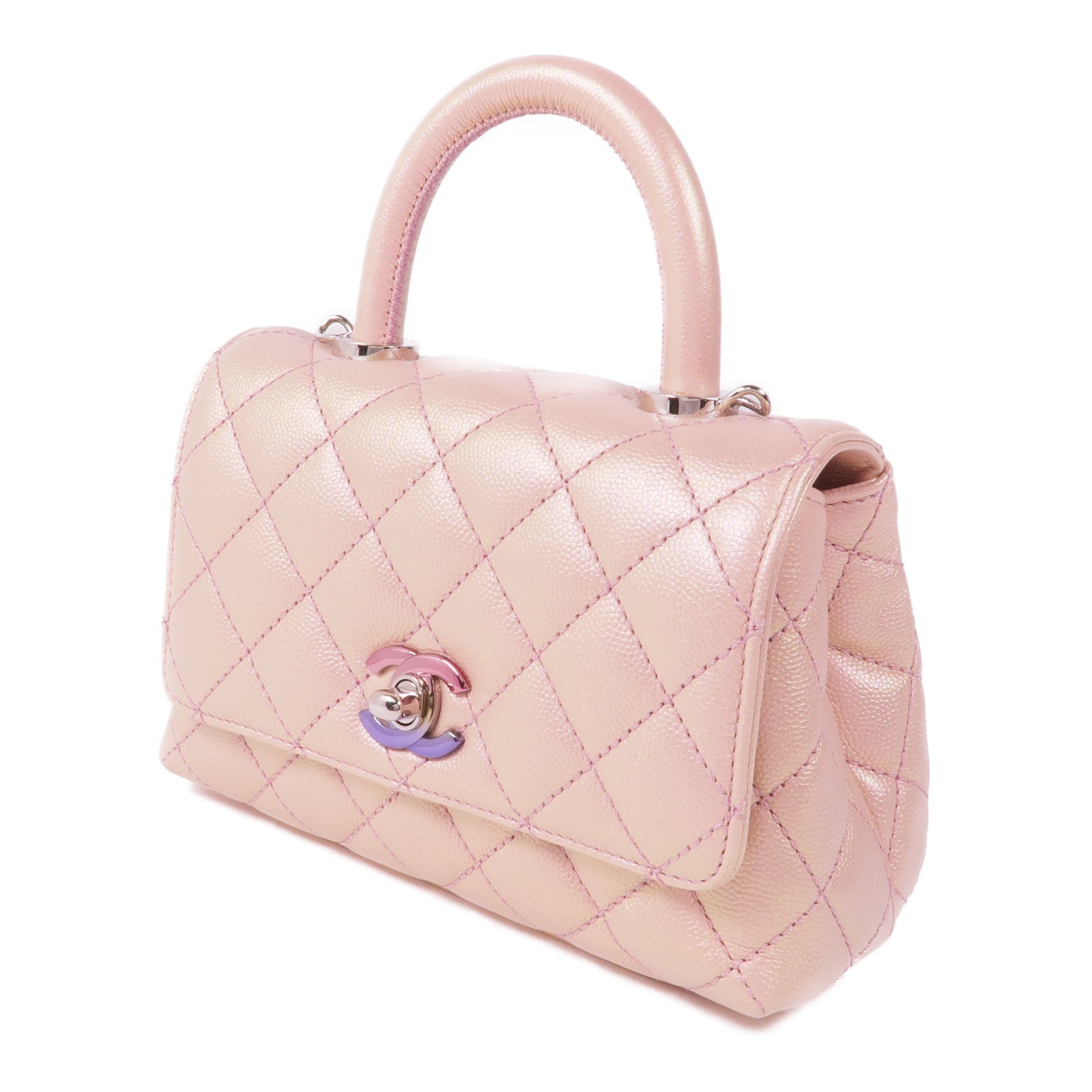 CHANEL 牛皮皮革Coco Handle Mini銀扣手挽肩背兩用袋