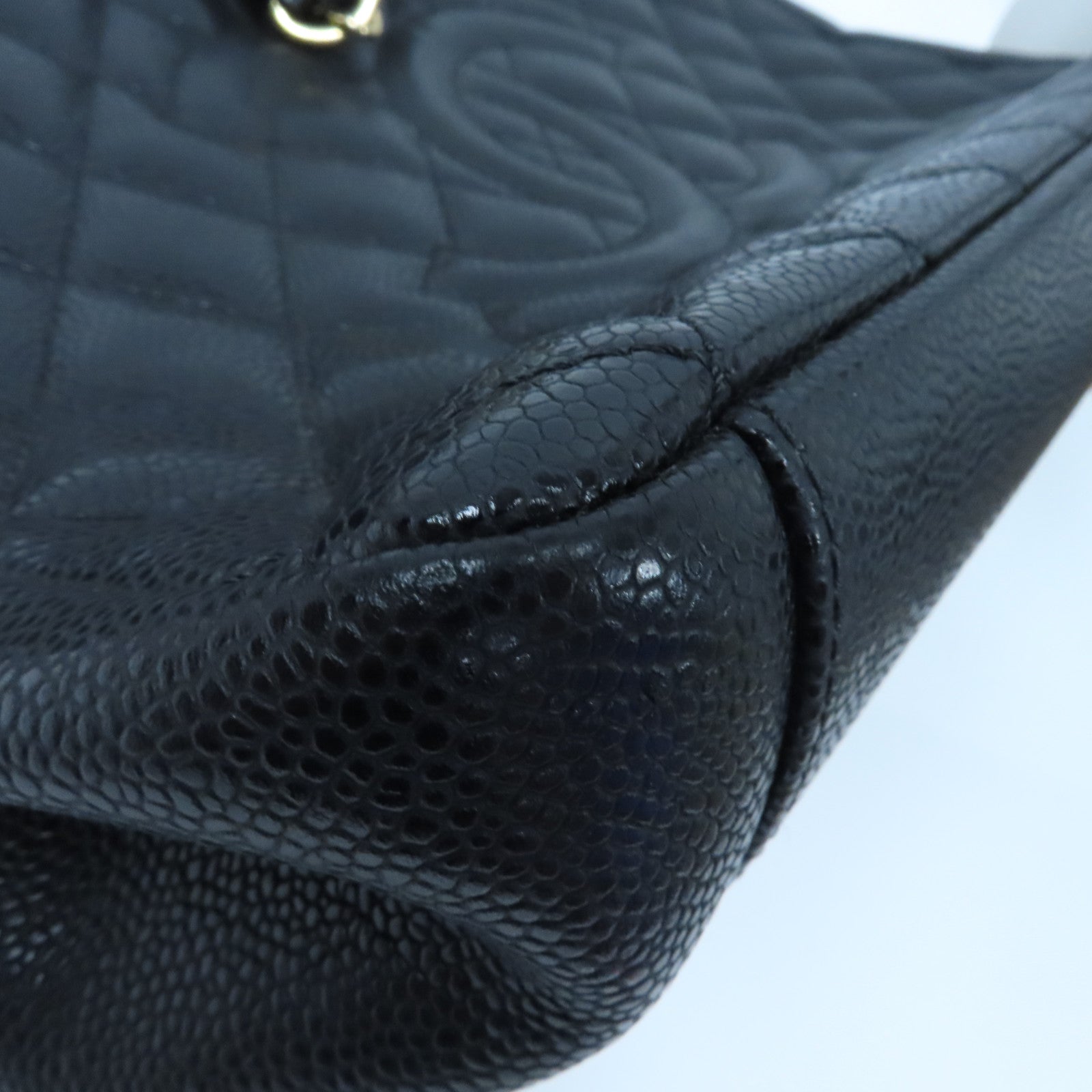 CHANEL 菱格Caviar皮革Grand Shopping Tote Bag金扣肩背袋黑色