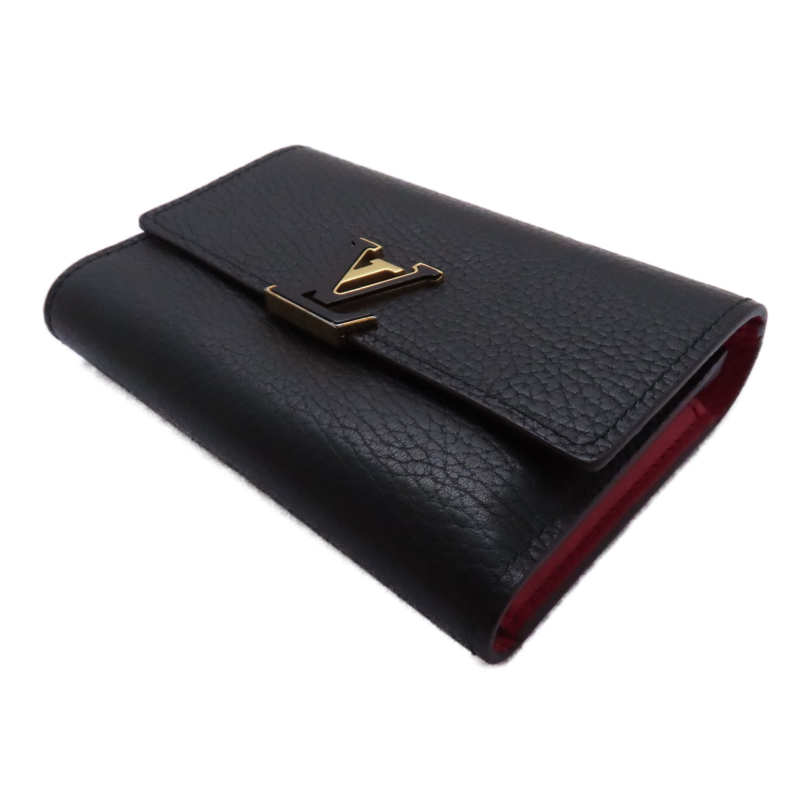 LOUIS VUITTON Taurillon Capucines Compact Wallet金扣錢包黑色
