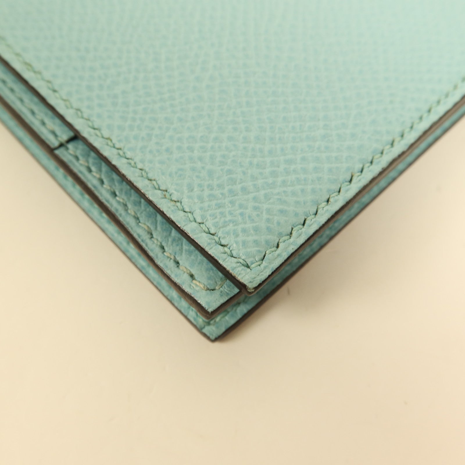 HERMES Epsom皮革Bearn W Snap銀扣長錢包Bleu Atoll