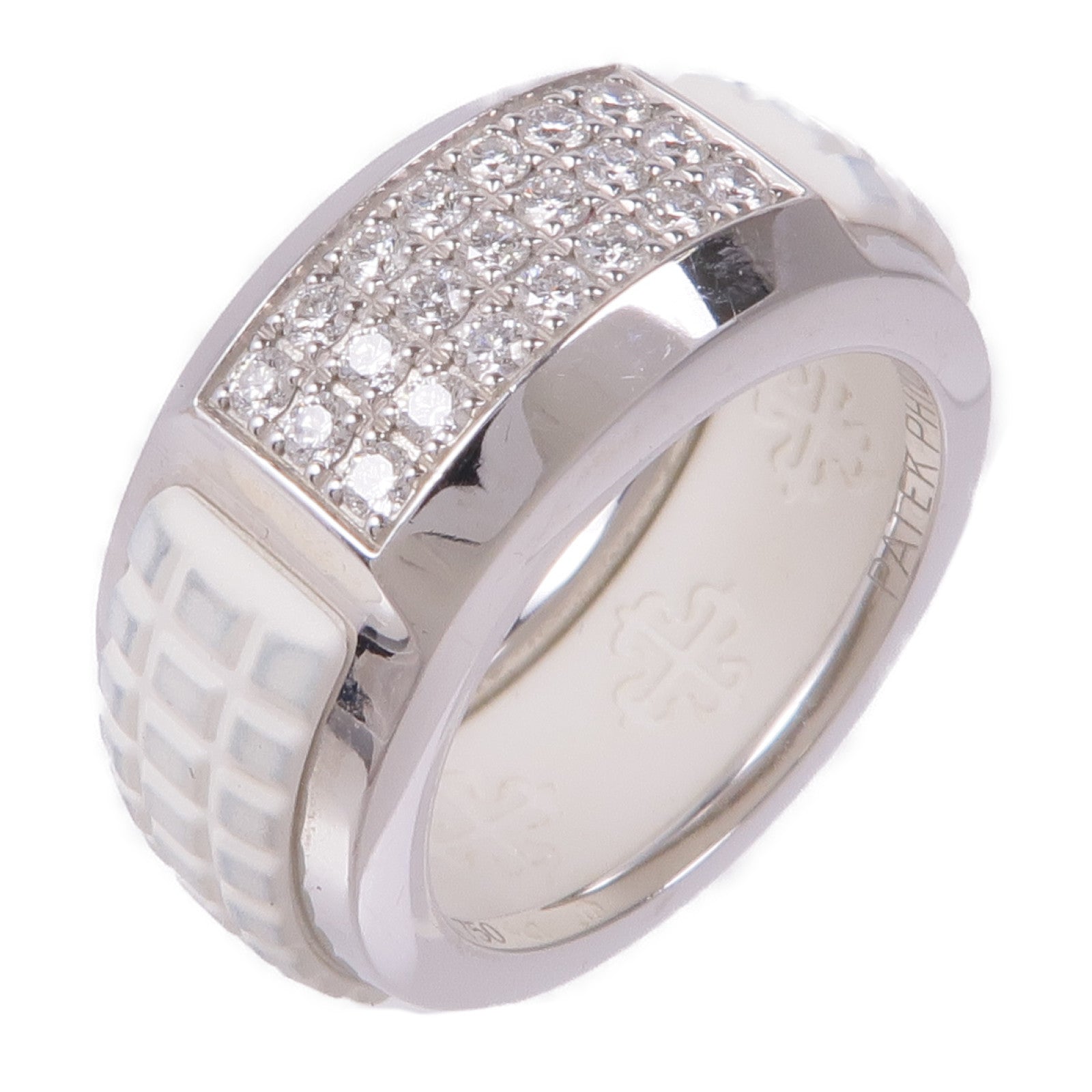 JEWELRY 18K白金Aquanaut Luce橡膠/鑽石戒指PATEK PHILIPPE#50/US#5