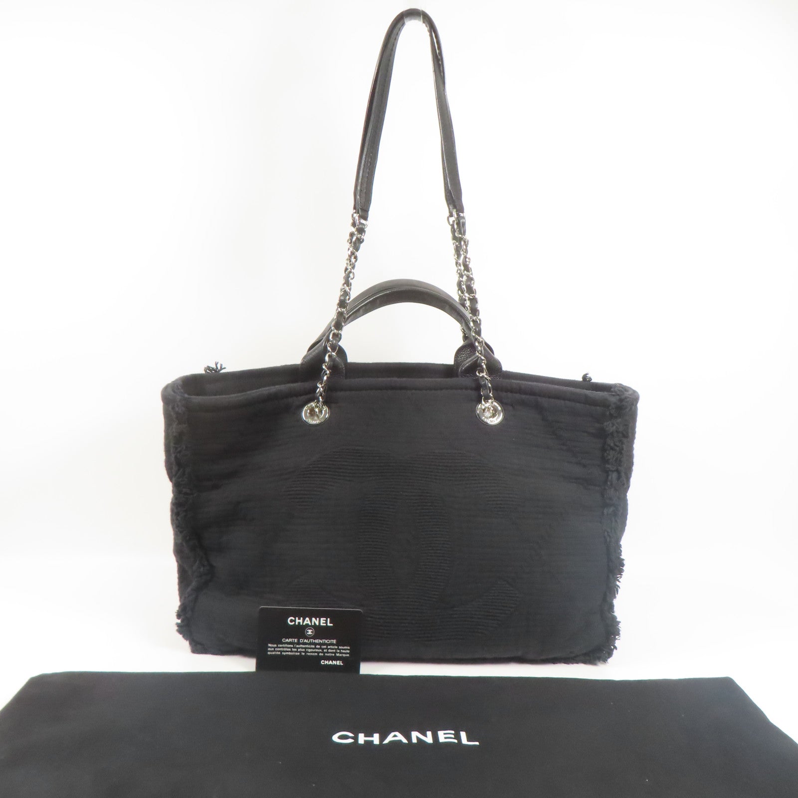 CHANEL 帆布2 Way Shoulder銀扣手挽肩背兩用袋