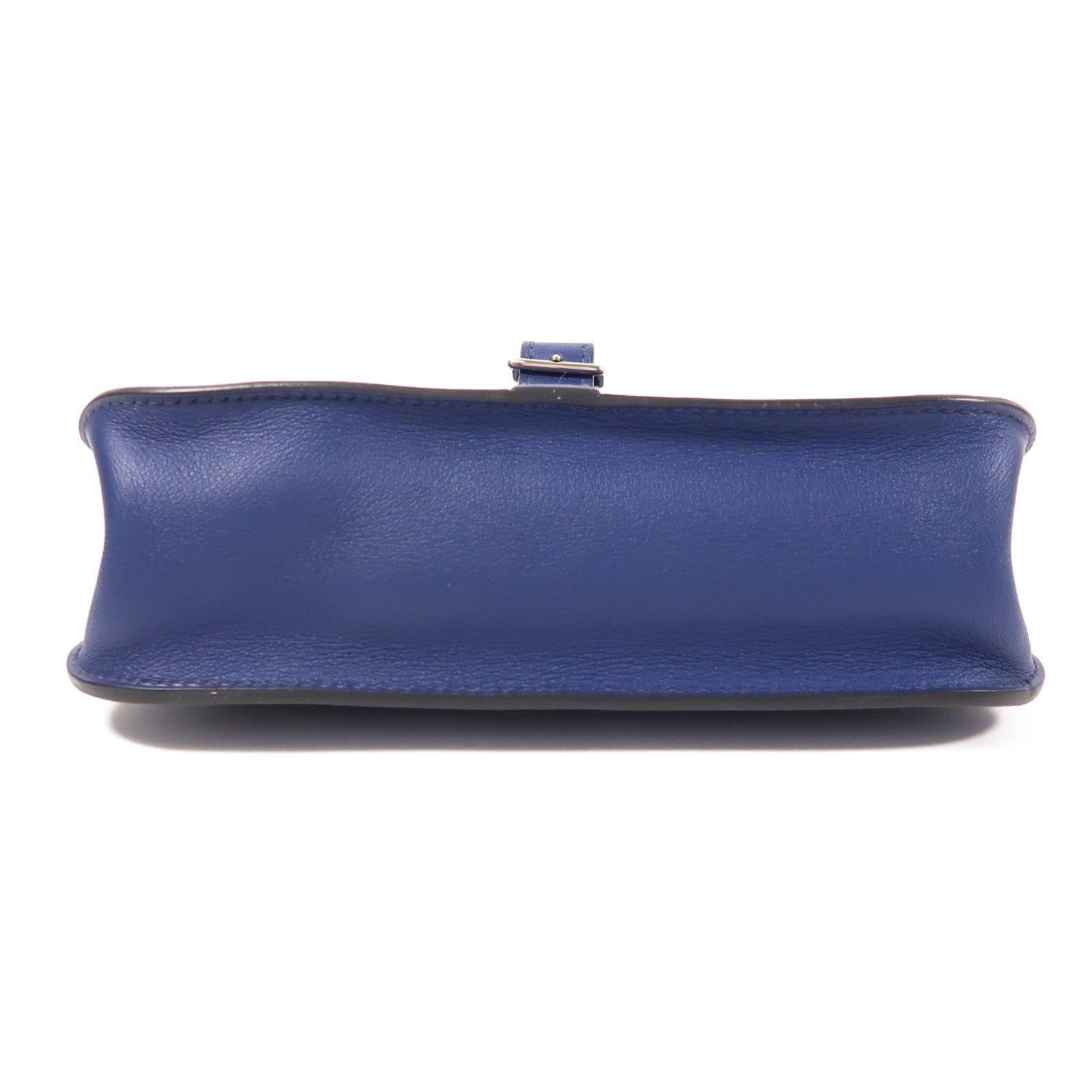 HERMES PHW Mini Halzan 2way Shoulder Bag Swift Leather Bleu Encre