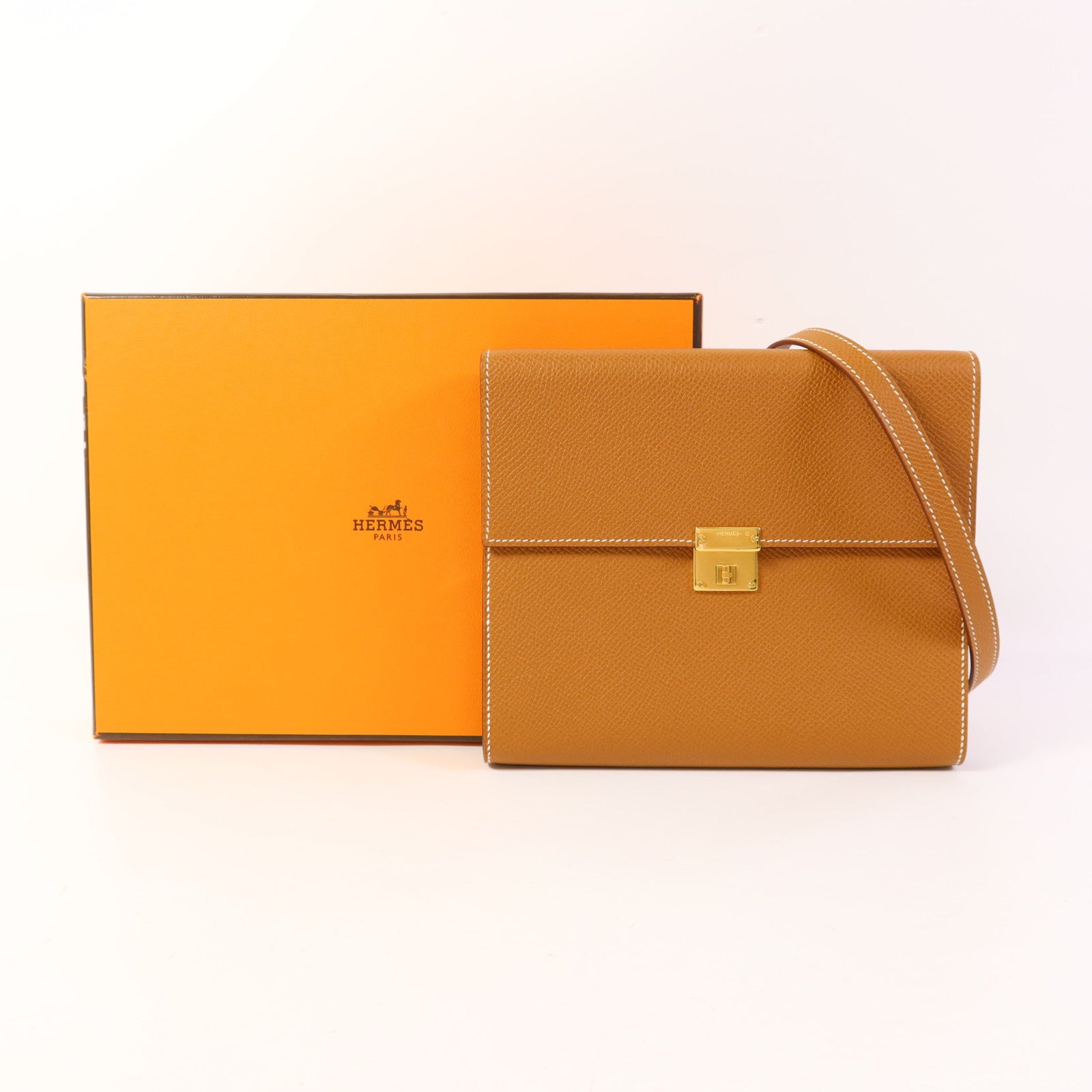 HERMES Epsom皮革Clic 16金扣肩背袋Gold