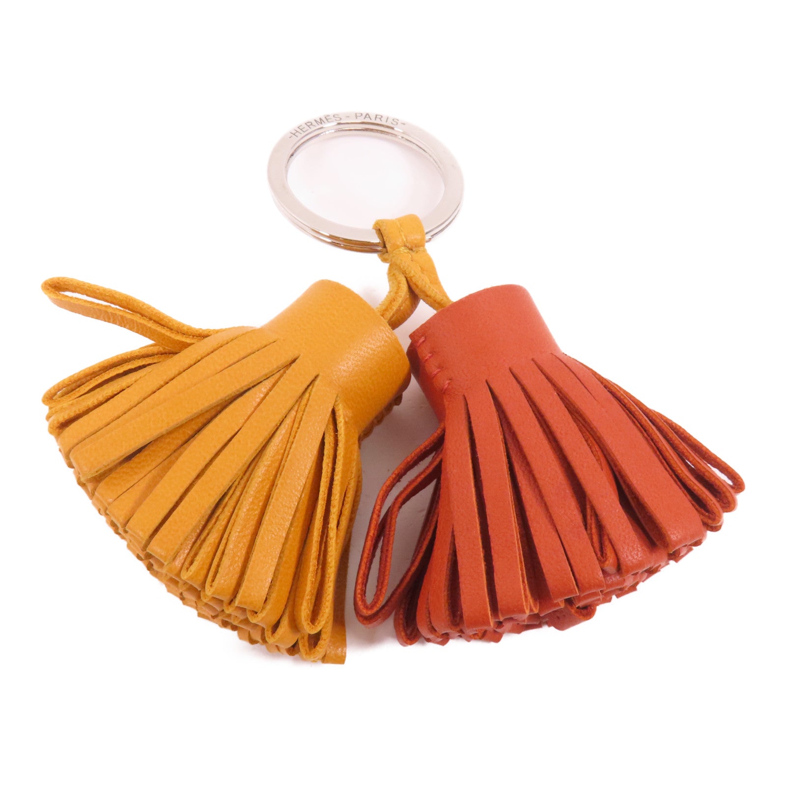 HERMES 【激減優惠】Milo皮革Carmen Key Ring銀扣鎖匙扣Sesame/Feu