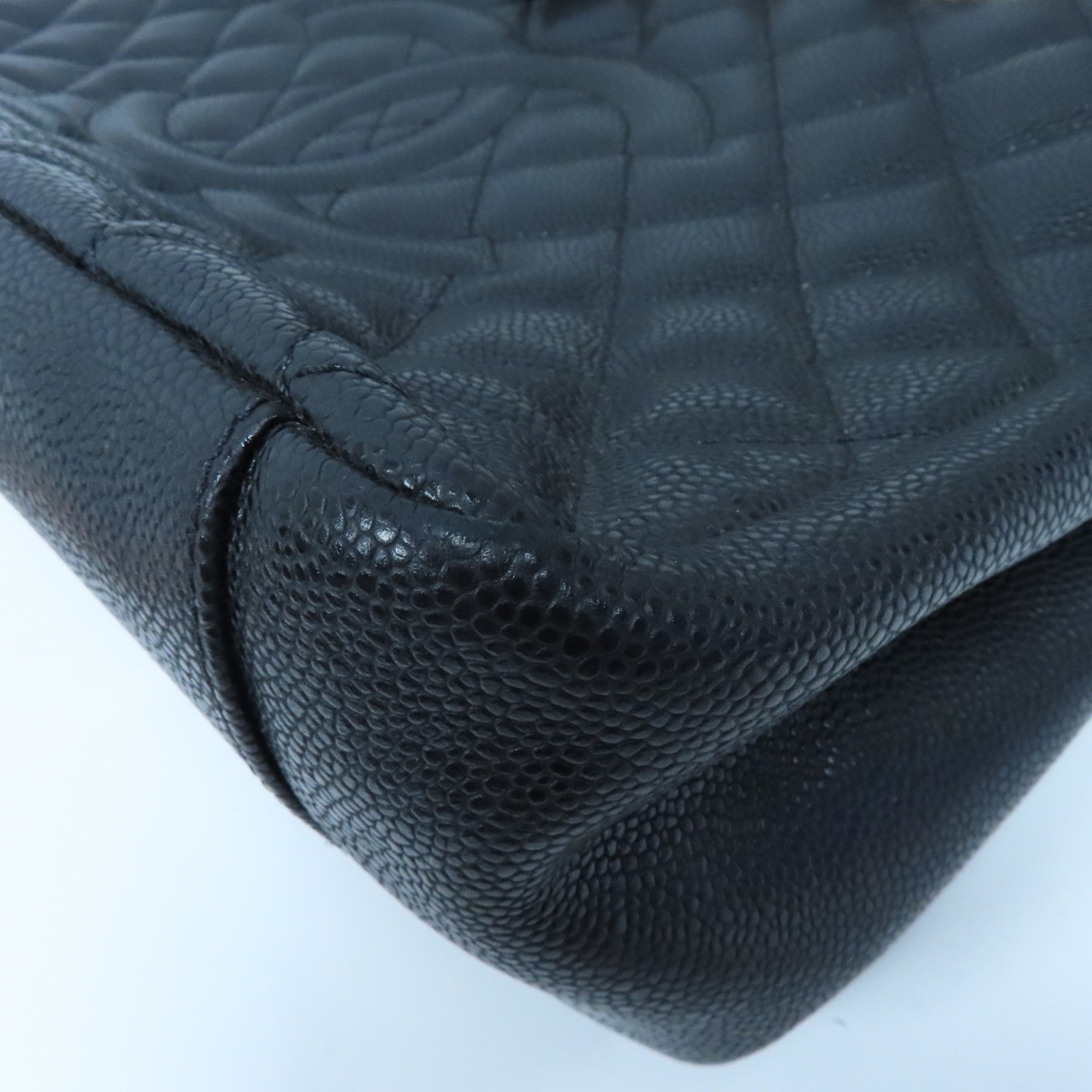 CHANEL 菱格Caviar皮革Grand Shopping Tote Bag金扣肩背袋黑色