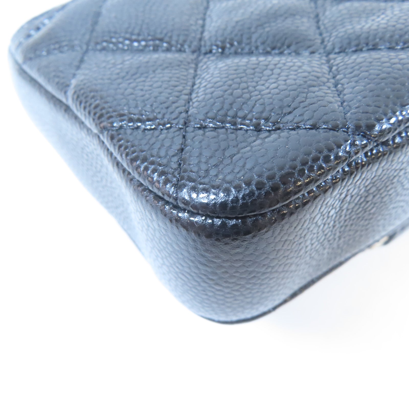 CHANEL 菱格Caviar皮革Wallet On Chain Bag金扣鏈帶肩背袋黑色