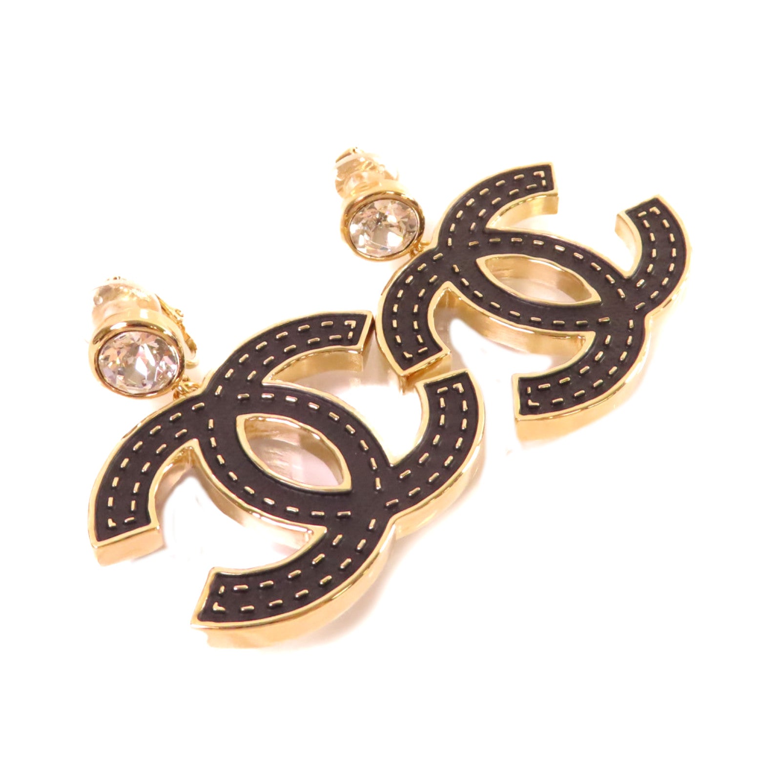 CHANEL 金屬/水鑽CC  Earrings金扣耳環金色/黑色