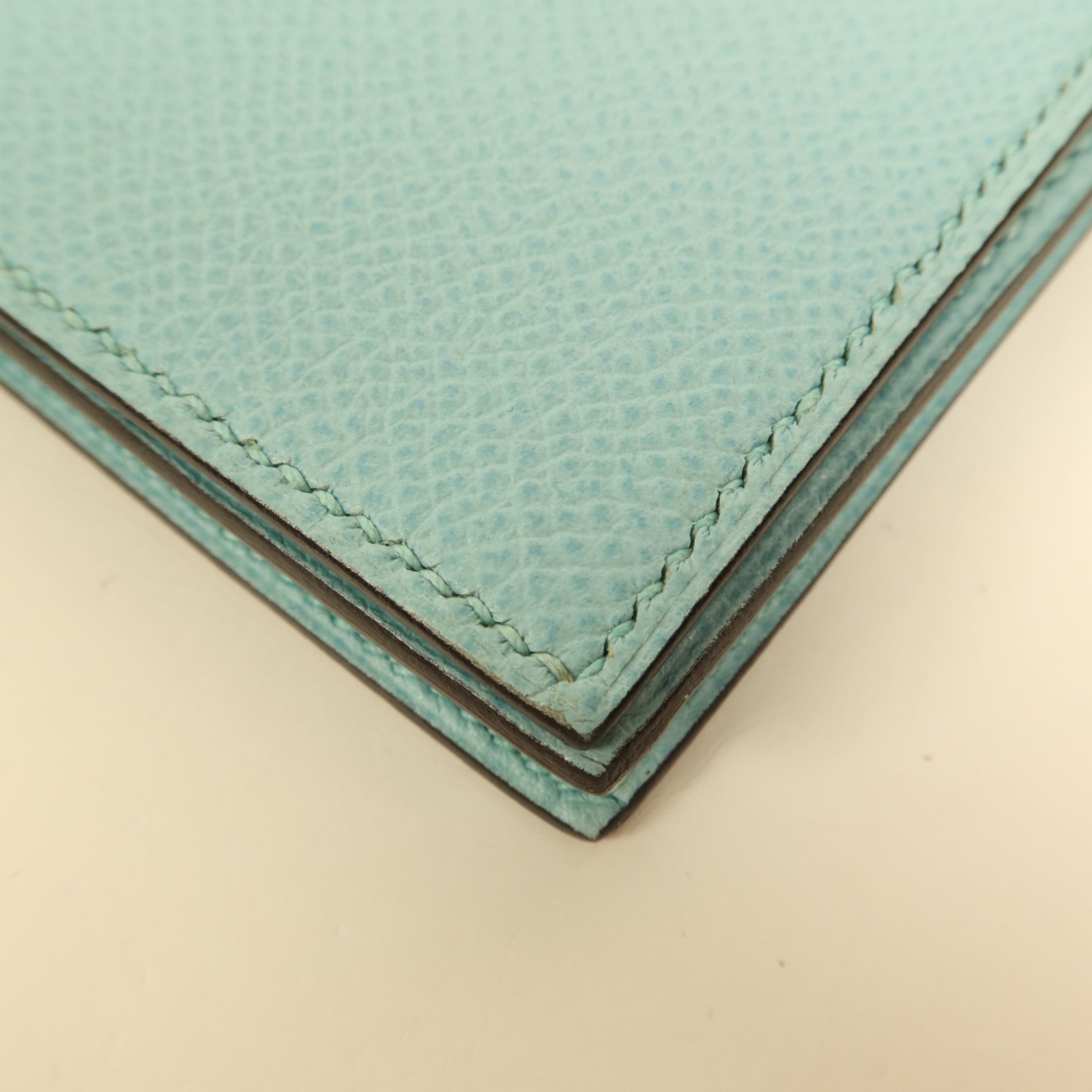 HERMES Epsom皮革Bearn W Snap銀扣長錢包Bleu Atoll