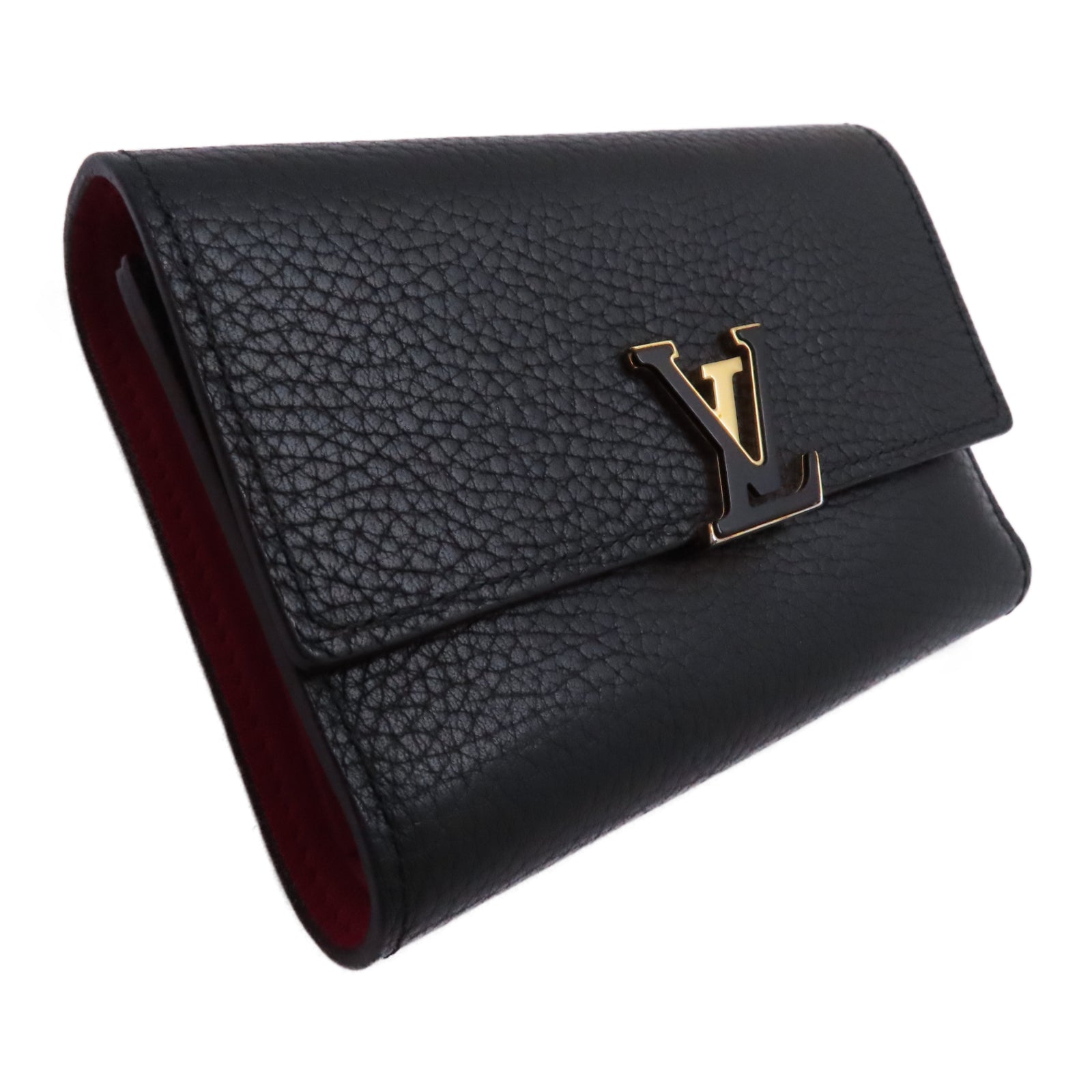 LOUIS VUITTON Taurillon Capucines Compact Wallet金扣錢包黑色