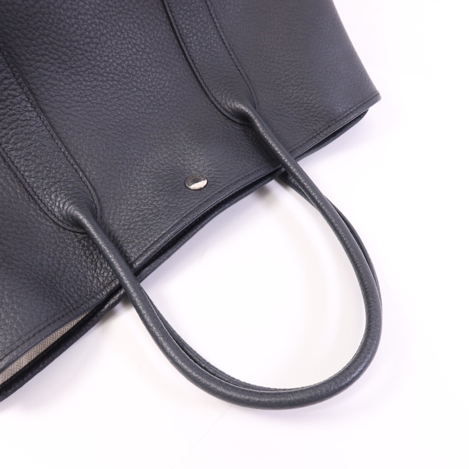 HERMES Negonda皮革Garden Party PM銀扣手挽袋Plomb