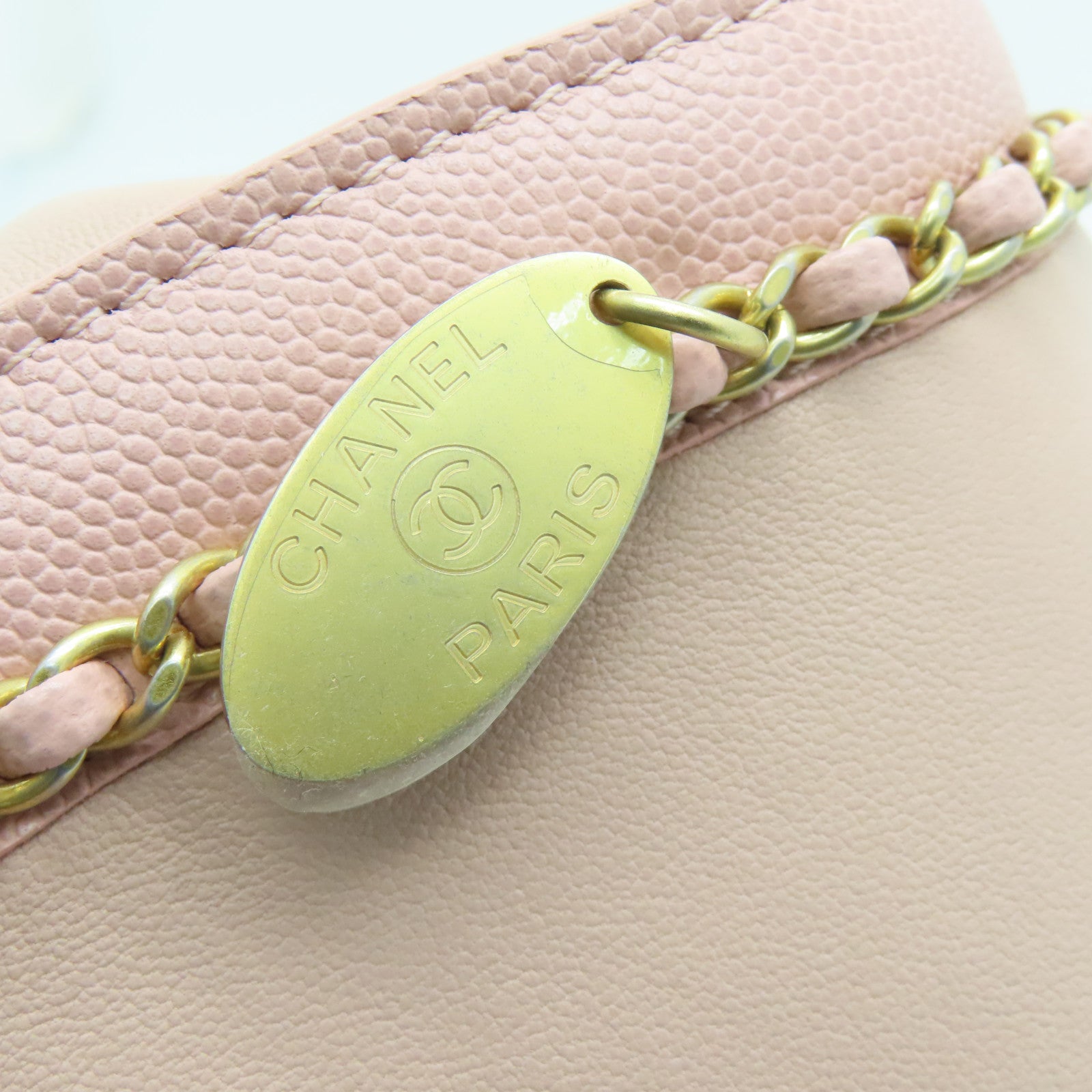 CHANEL 牛皮皮革Chain Shoulder Bag金扣链带肩背袋粉红色