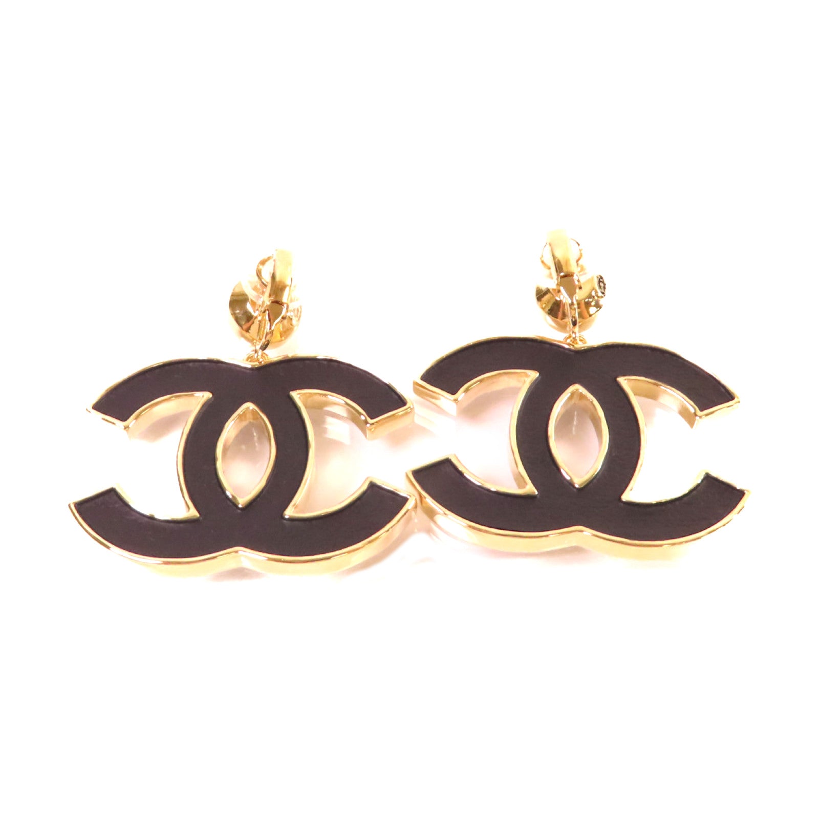 CHANEL 金屬/水鑽CC  Earrings金扣耳環金色/黑色