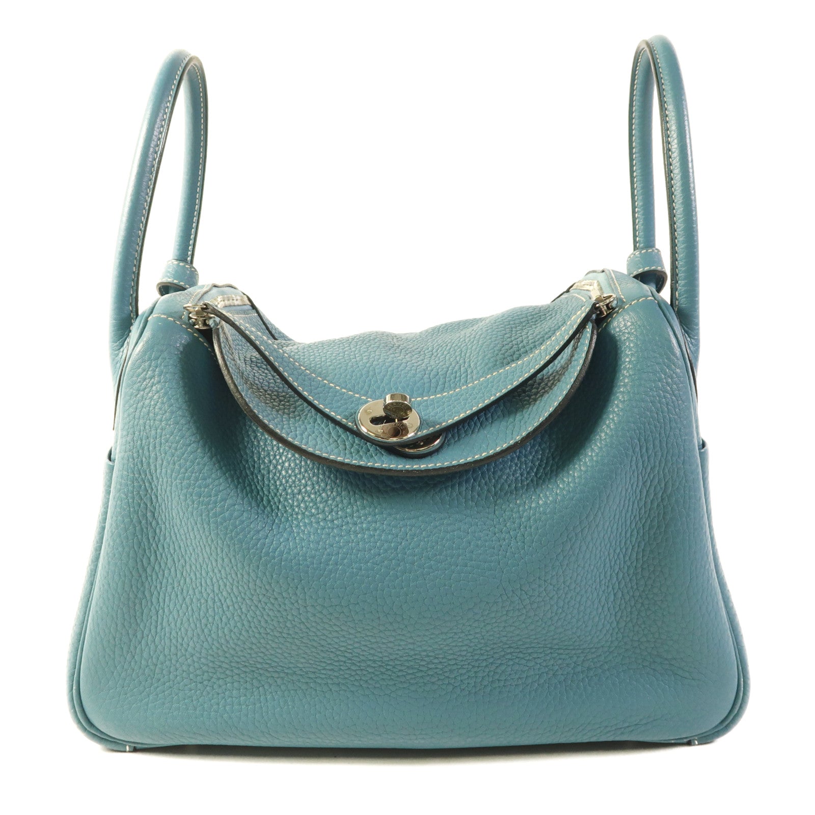 HERMES PHW Lindy 30 2 Way Shoulder Bag Clemence Leather Bleu Jean