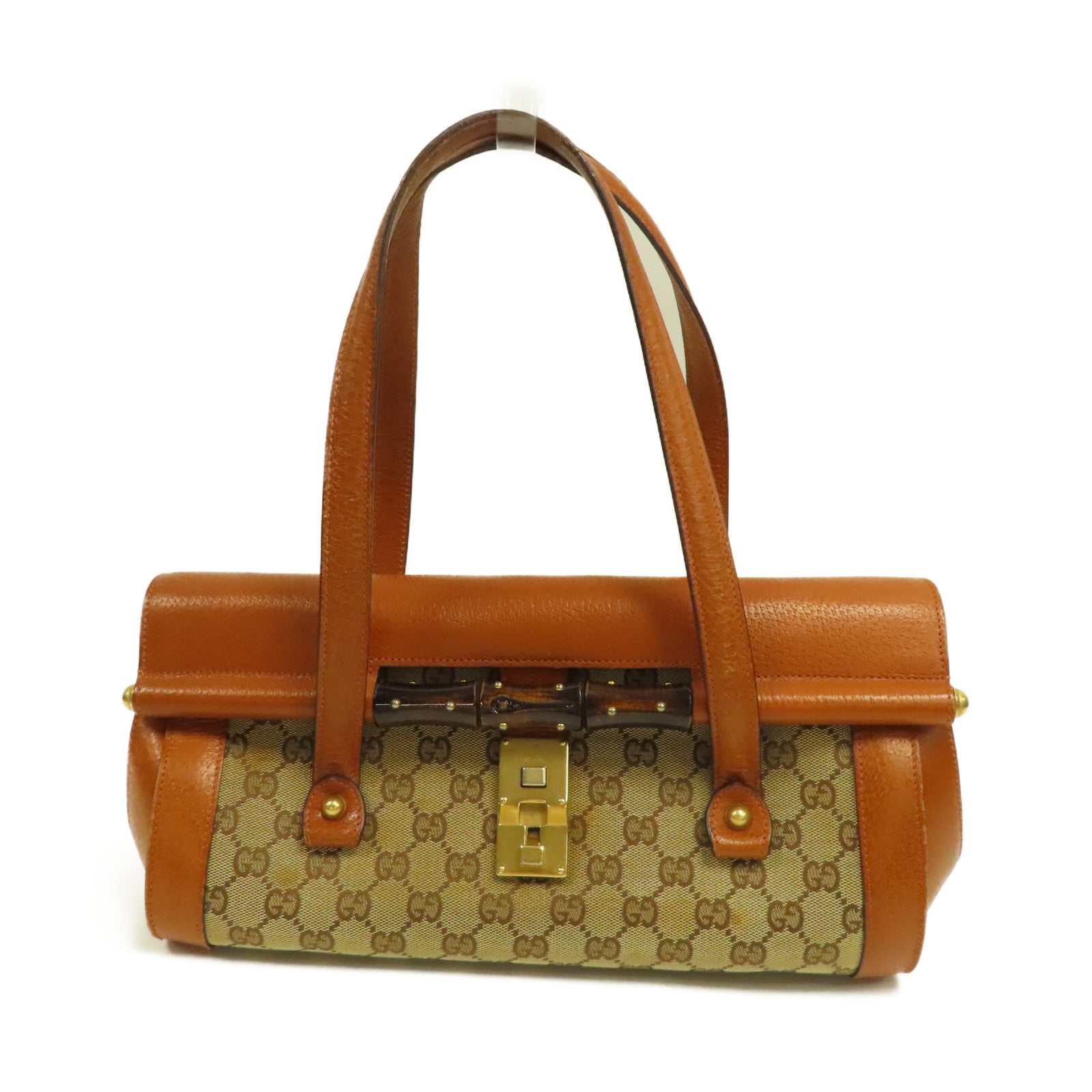 GUCCI 帆布Hand Bag金扣手挽袋啡色