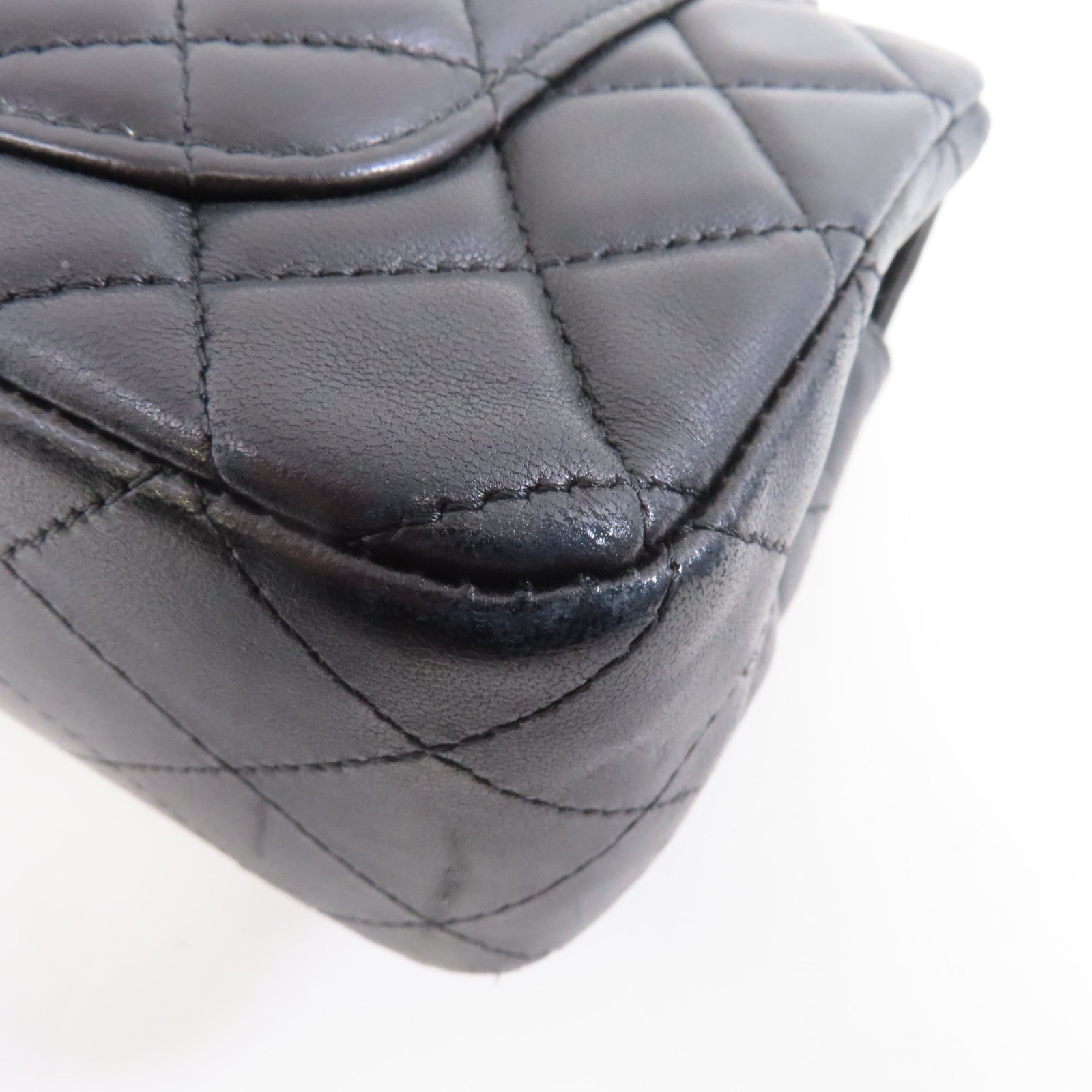 CHANEL 菱格羊皮皮革Mini Classic 20銀扣鏈帶肩背袋黑色