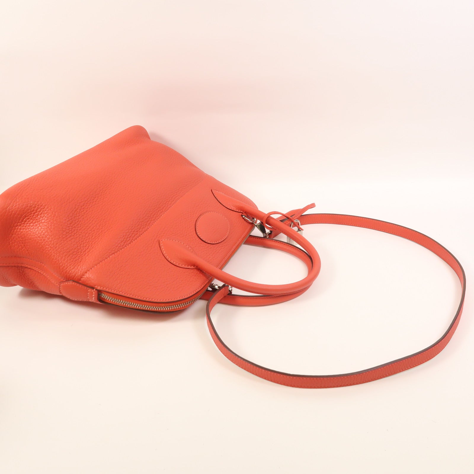 HERMES Clemence皮革Bolide 31銀扣手挽肩背兩用袋Rose Jaipur