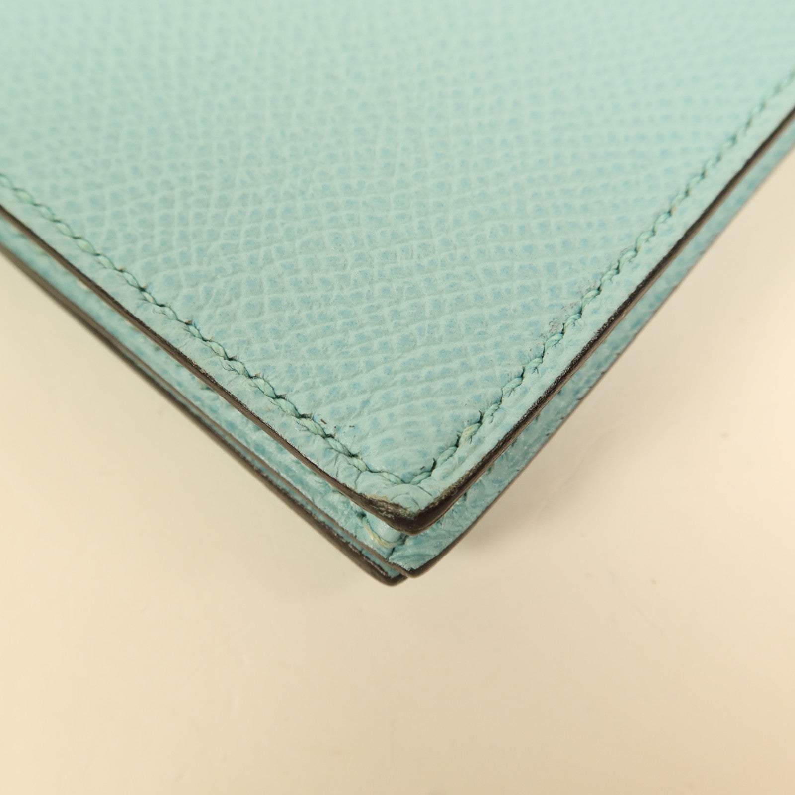 HERMES Epsom皮革Bearn W Snap銀扣長錢包Bleu Atoll