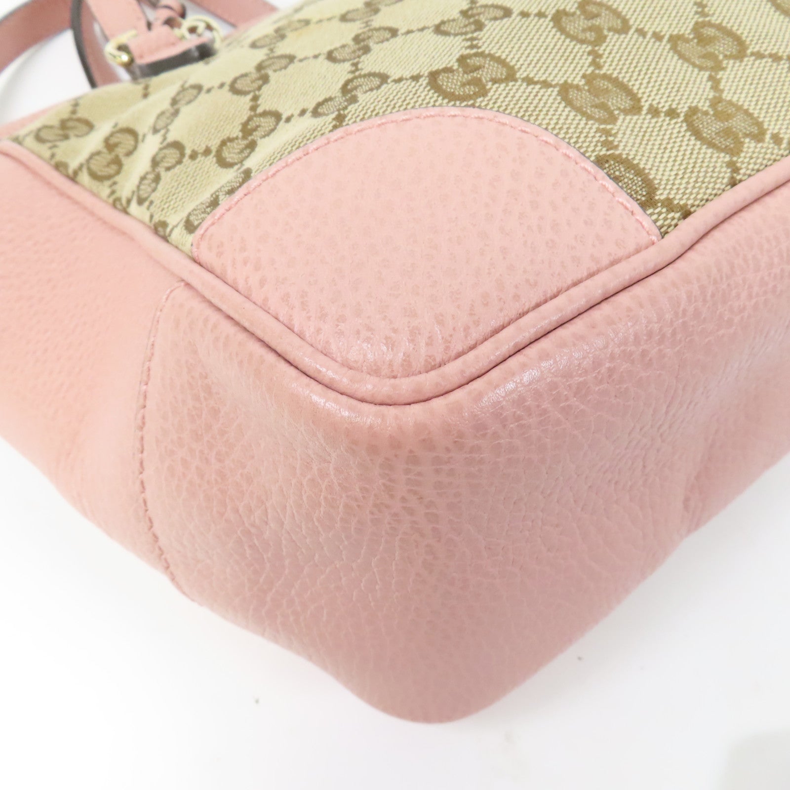 GUCCI 帆布/皮革Monogram Bree Tote金扣手挽肩背兩用袋米色/粉紅色