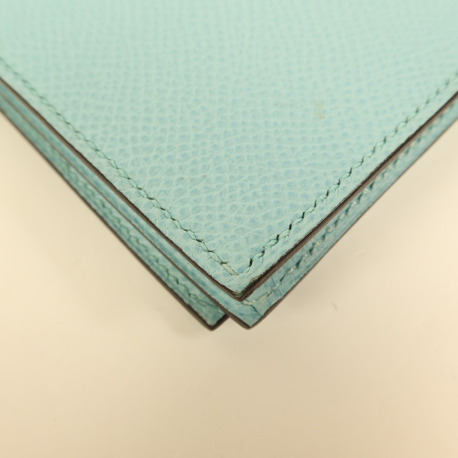 HERMES Epsom皮革Bearn W Snap銀扣長錢包Bleu Atoll