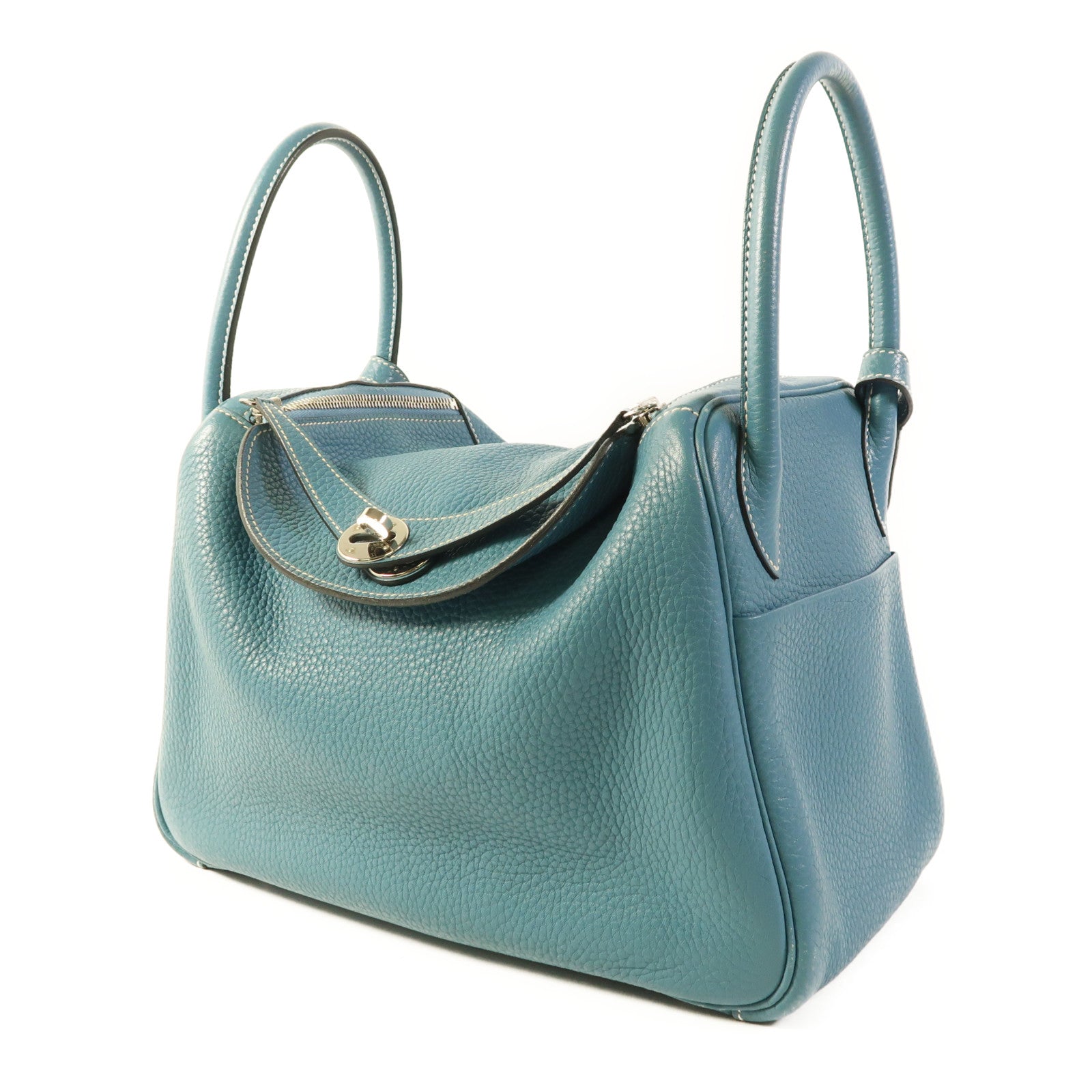 HERMES PHW Lindy 30 2 Way Shoulder Bag Clemence Leather Bleu Jean