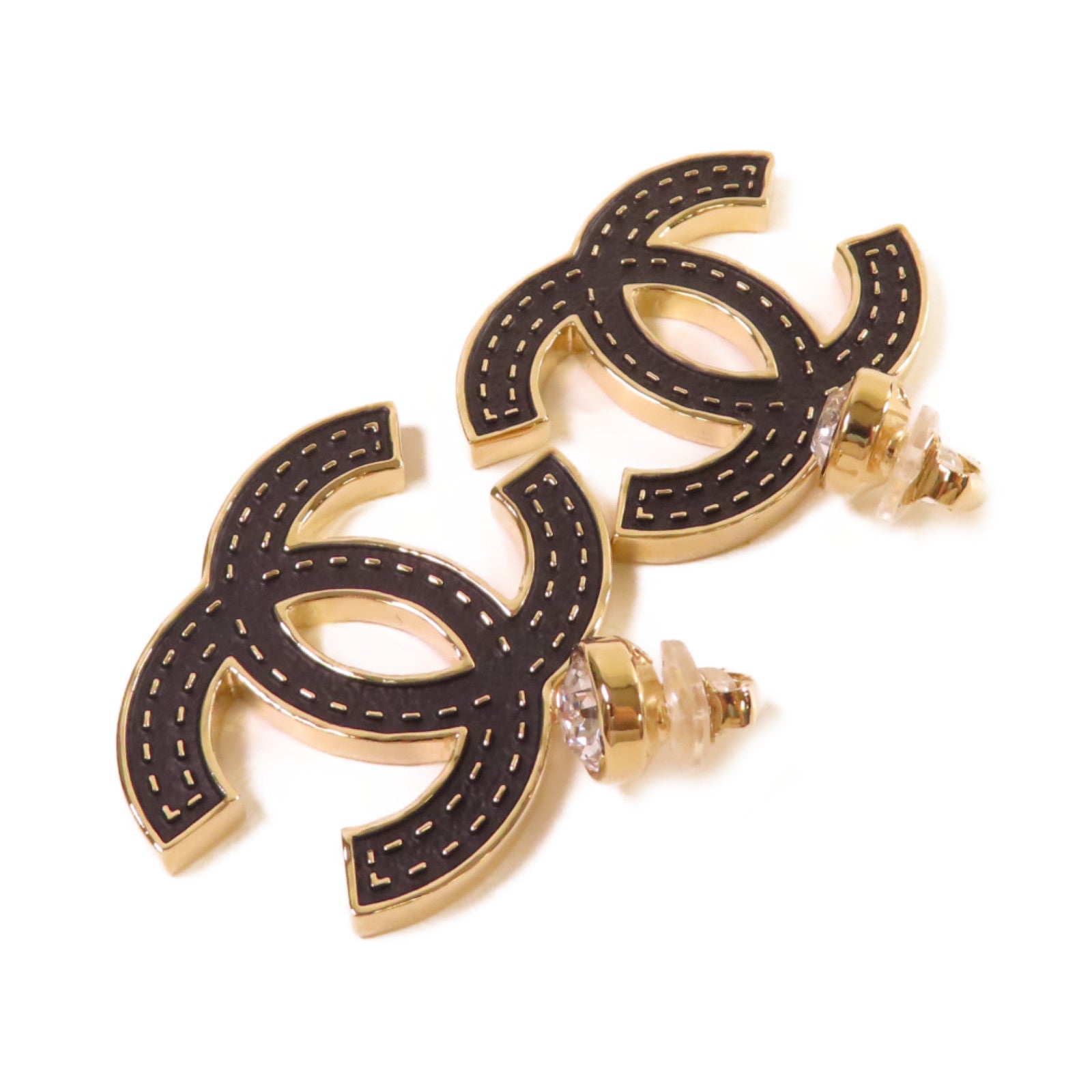 CHANEL 金屬/水鑽CC  Earrings金扣耳環金色/黑色