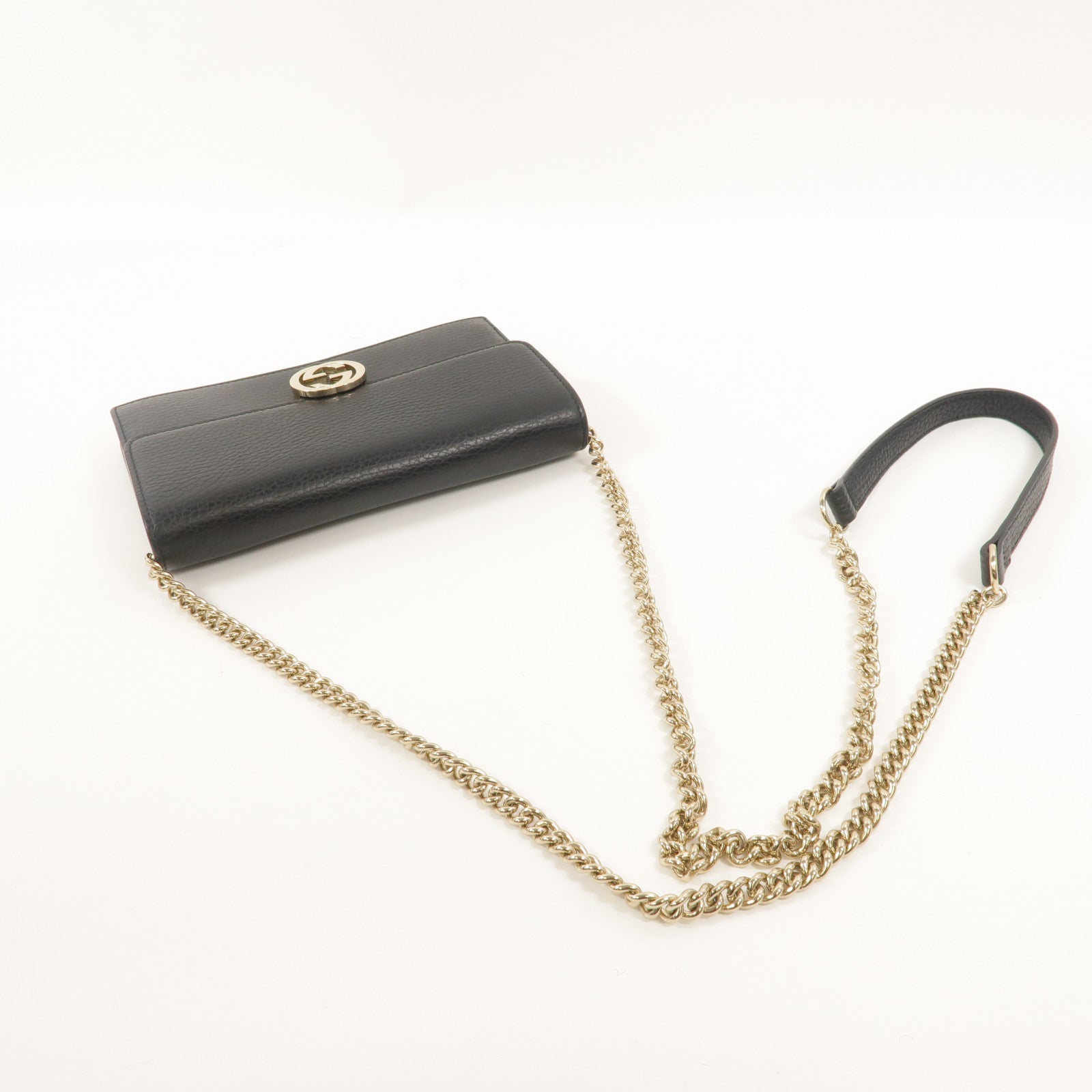GUCCI 牛皮皮革Interlocking G WOC鏈帶肩背袋