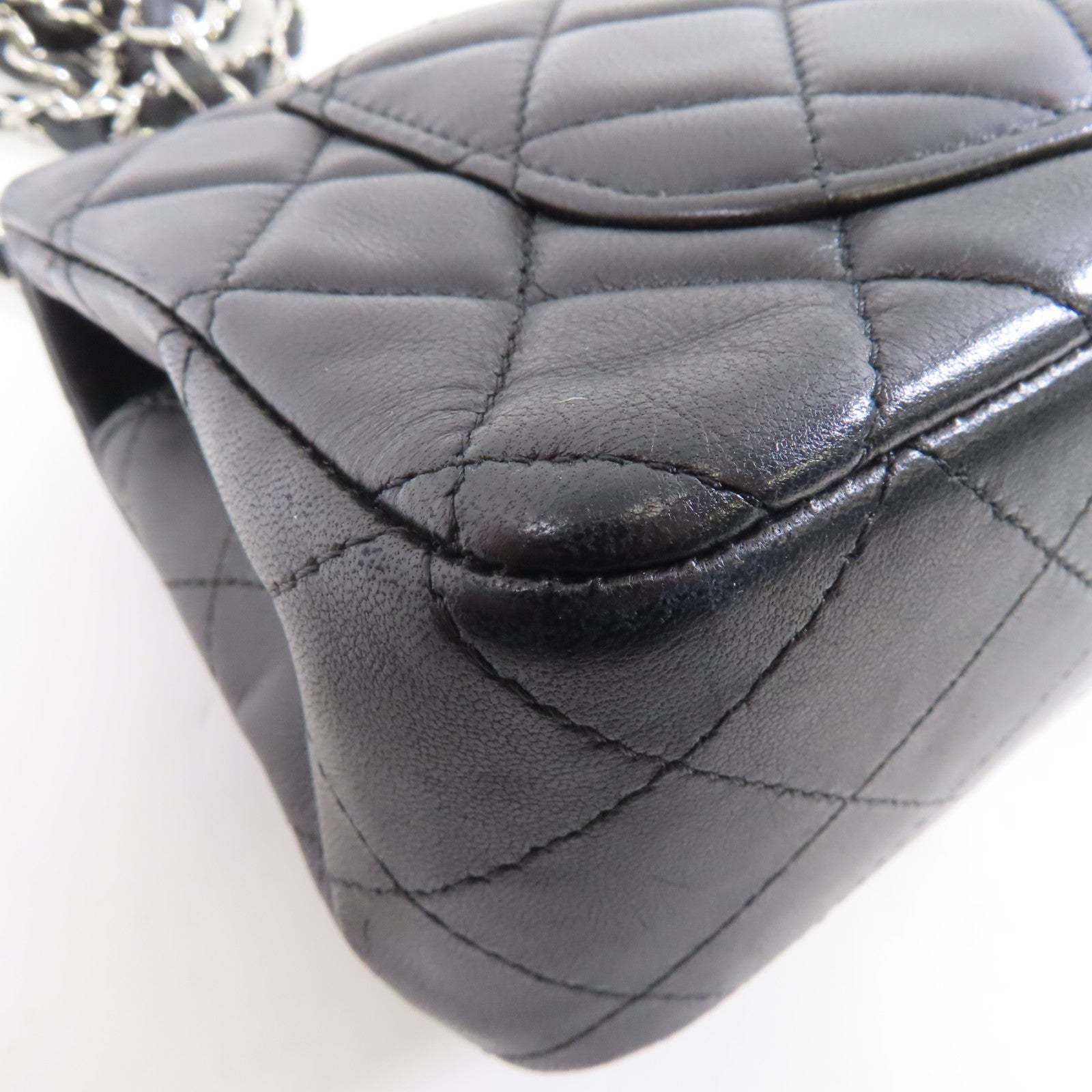 CHANEL 菱格羊皮皮革Mini Classic 20銀扣鏈帶肩背袋黑色