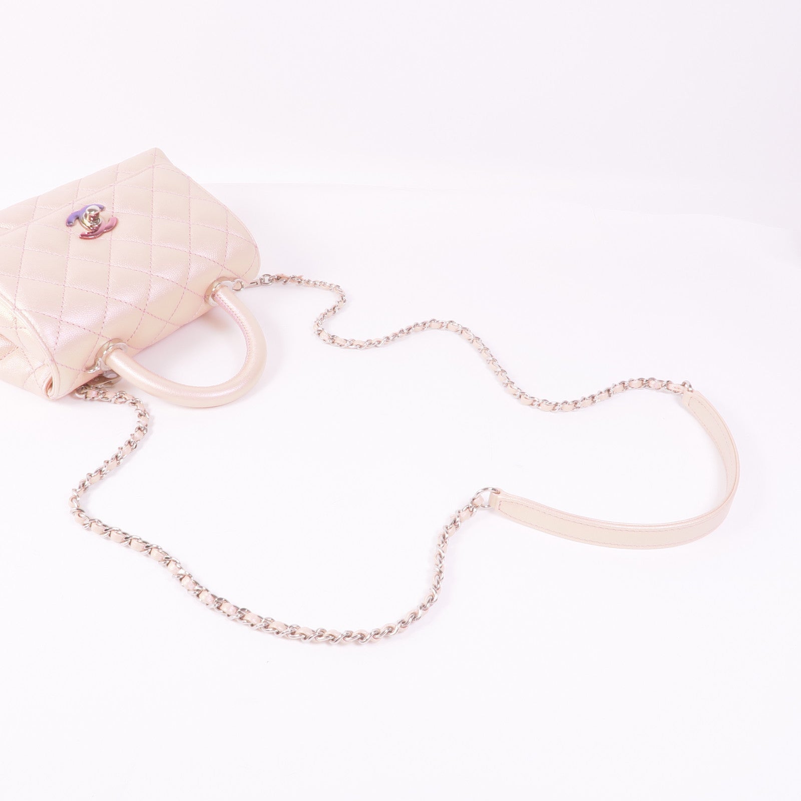 CHANEL 牛皮皮革Coco Handle Mini銀扣手挽肩背兩用袋