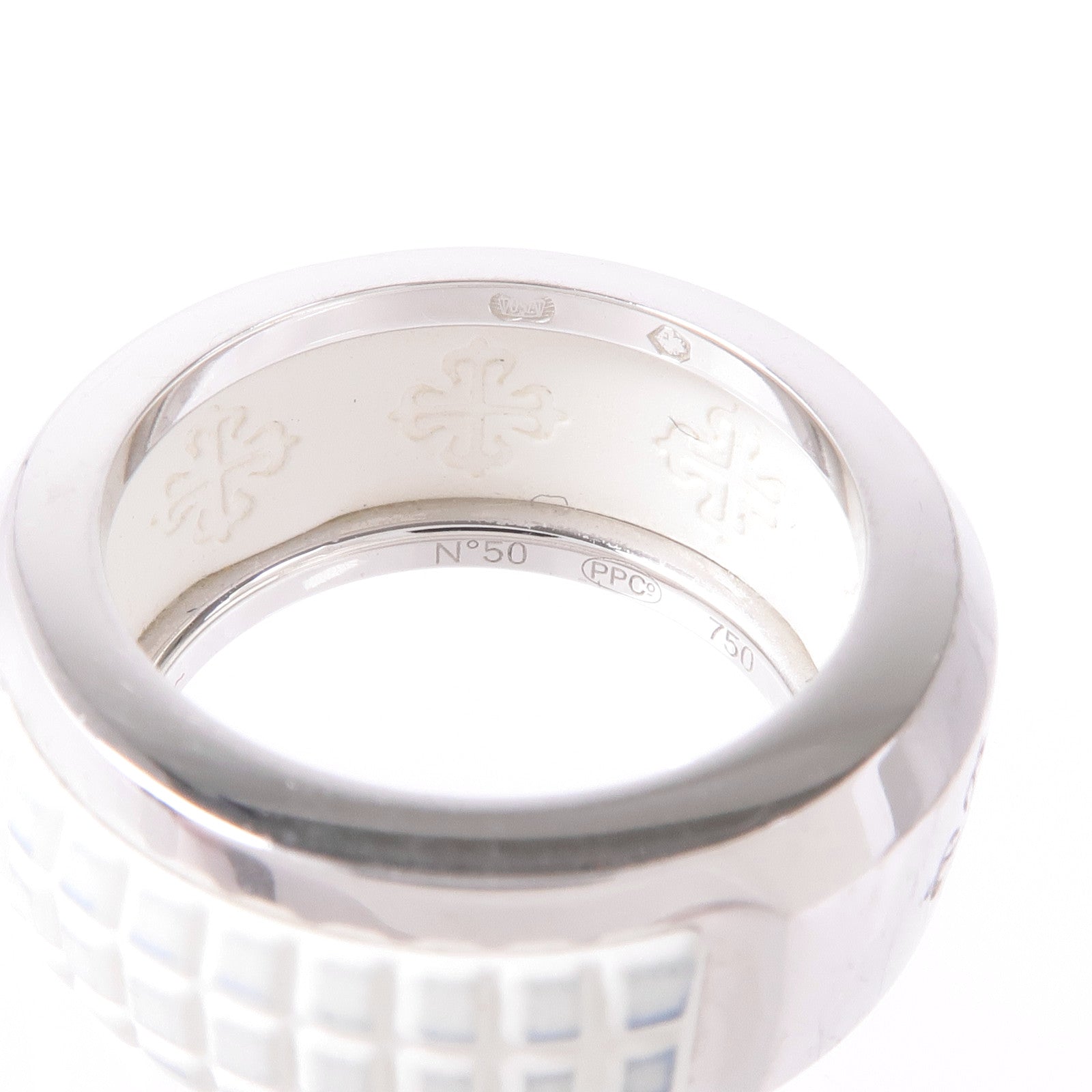 JEWELRY 18K白金Aquanaut Luce橡膠/鑽石戒指PATEK PHILIPPE#50/US#5