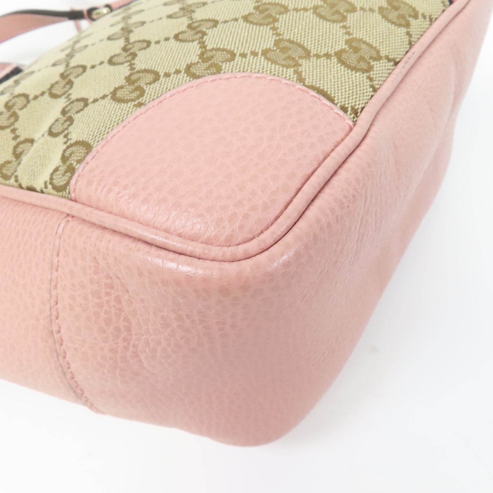 GUCCI 帆布/皮革Monogram Bree Tote金扣手挽肩背兩用袋米色/粉紅色