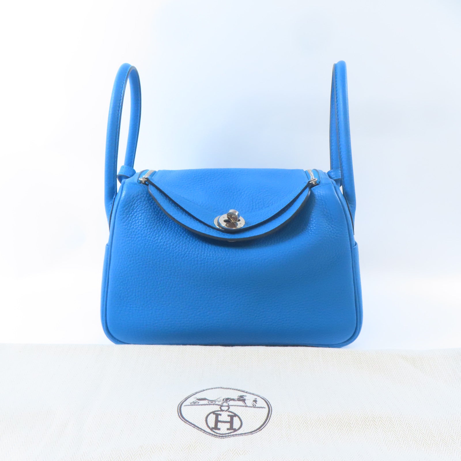 HERMES Clemence皮革Lindy 26銀扣手挽肩背兩用袋Malachite/綠色/Blue Zanzibar/藍色