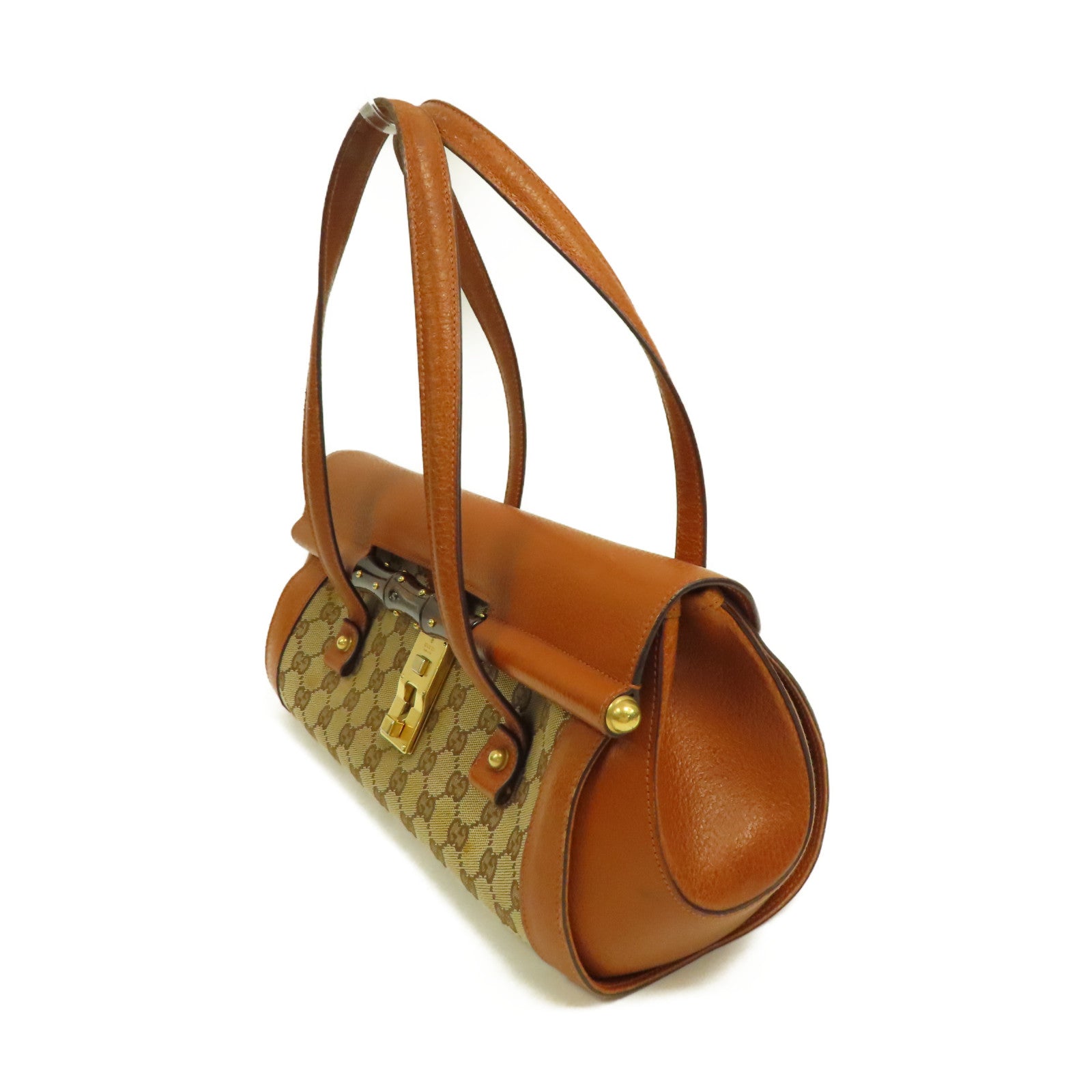 GUCCI 帆布Hand Bag金扣手挽袋啡色