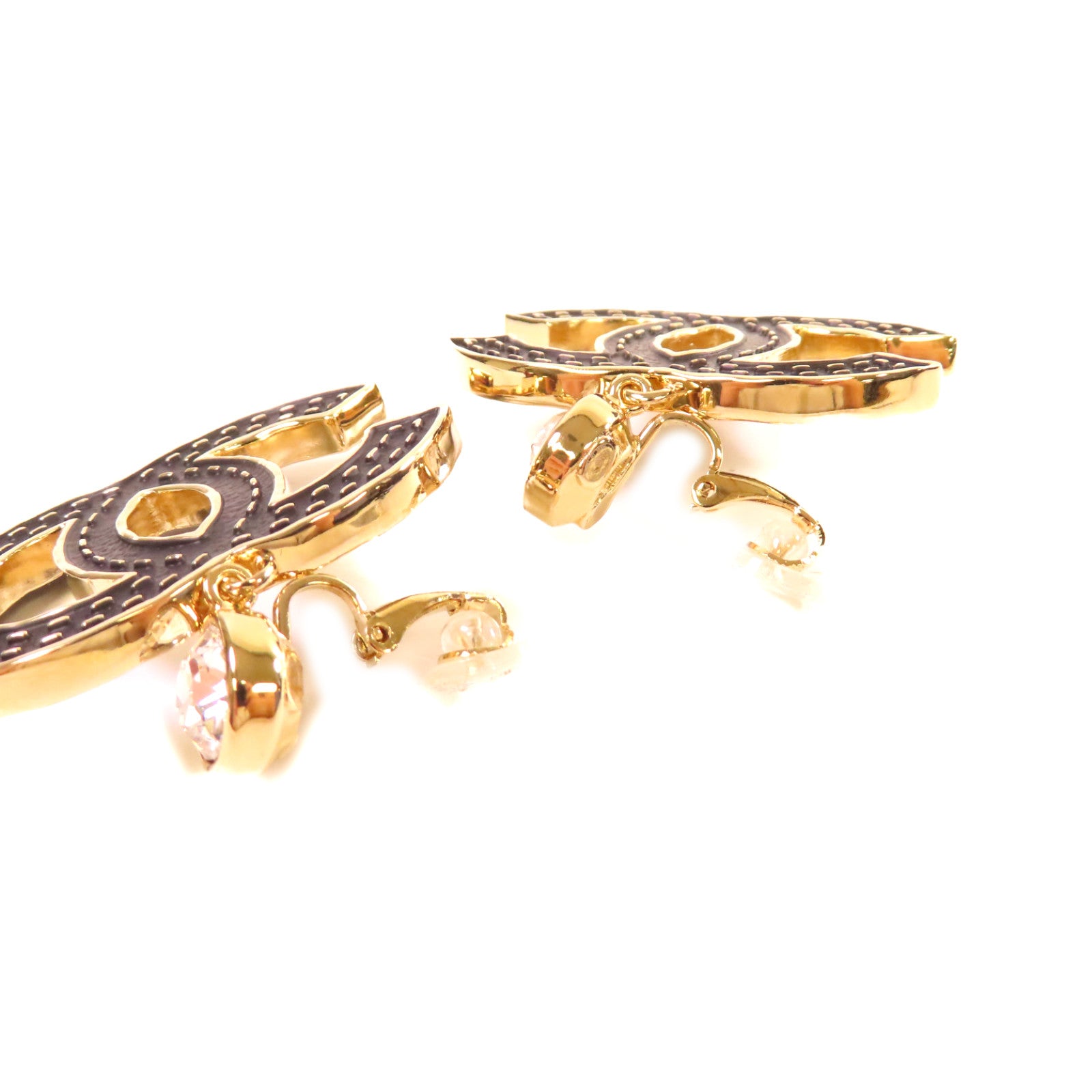 CHANEL 金屬/水鑽CC  Earrings金扣耳環金色/黑色