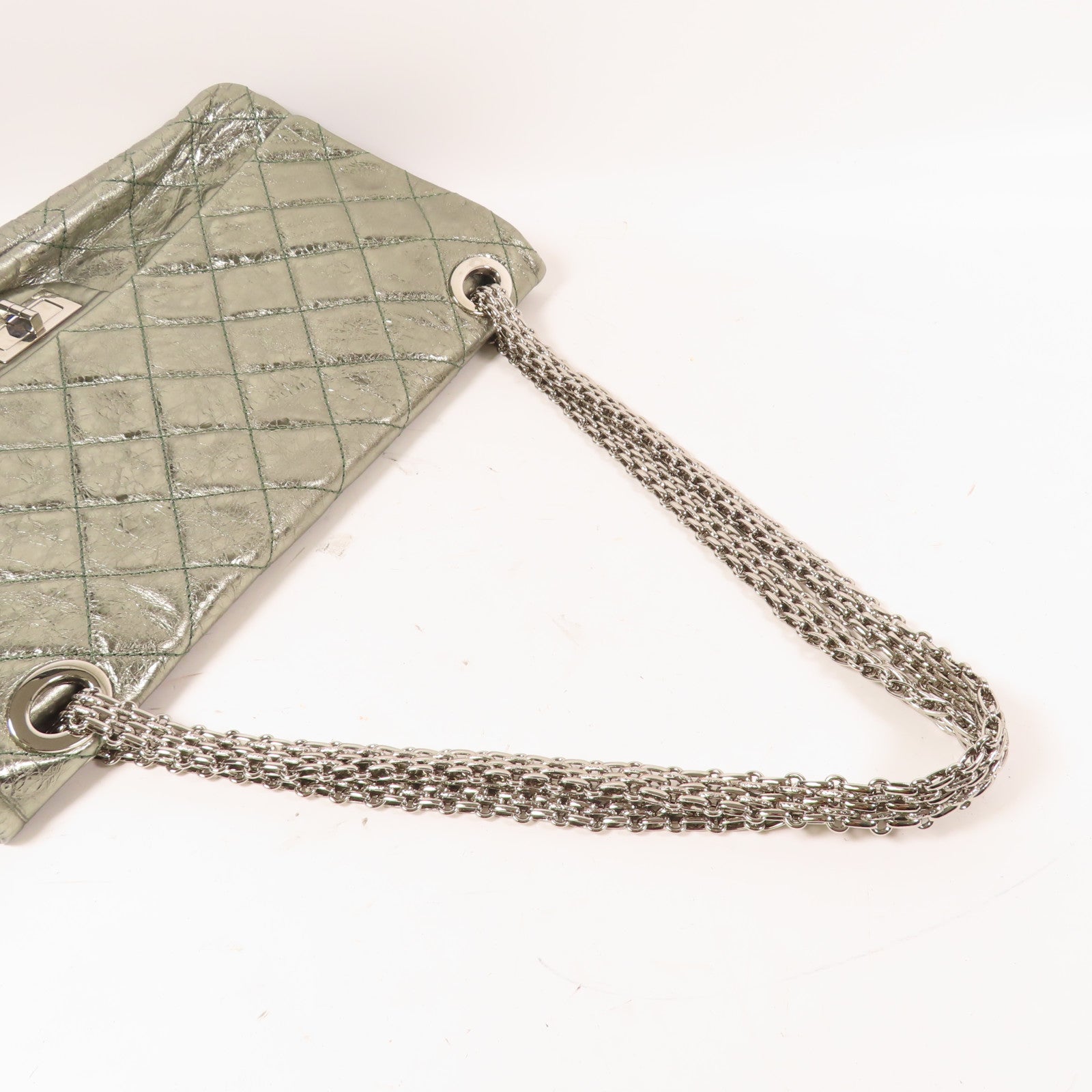 CHANEL 菱格皮革2.55 Chain Shoulder銀扣肩背袋綠色