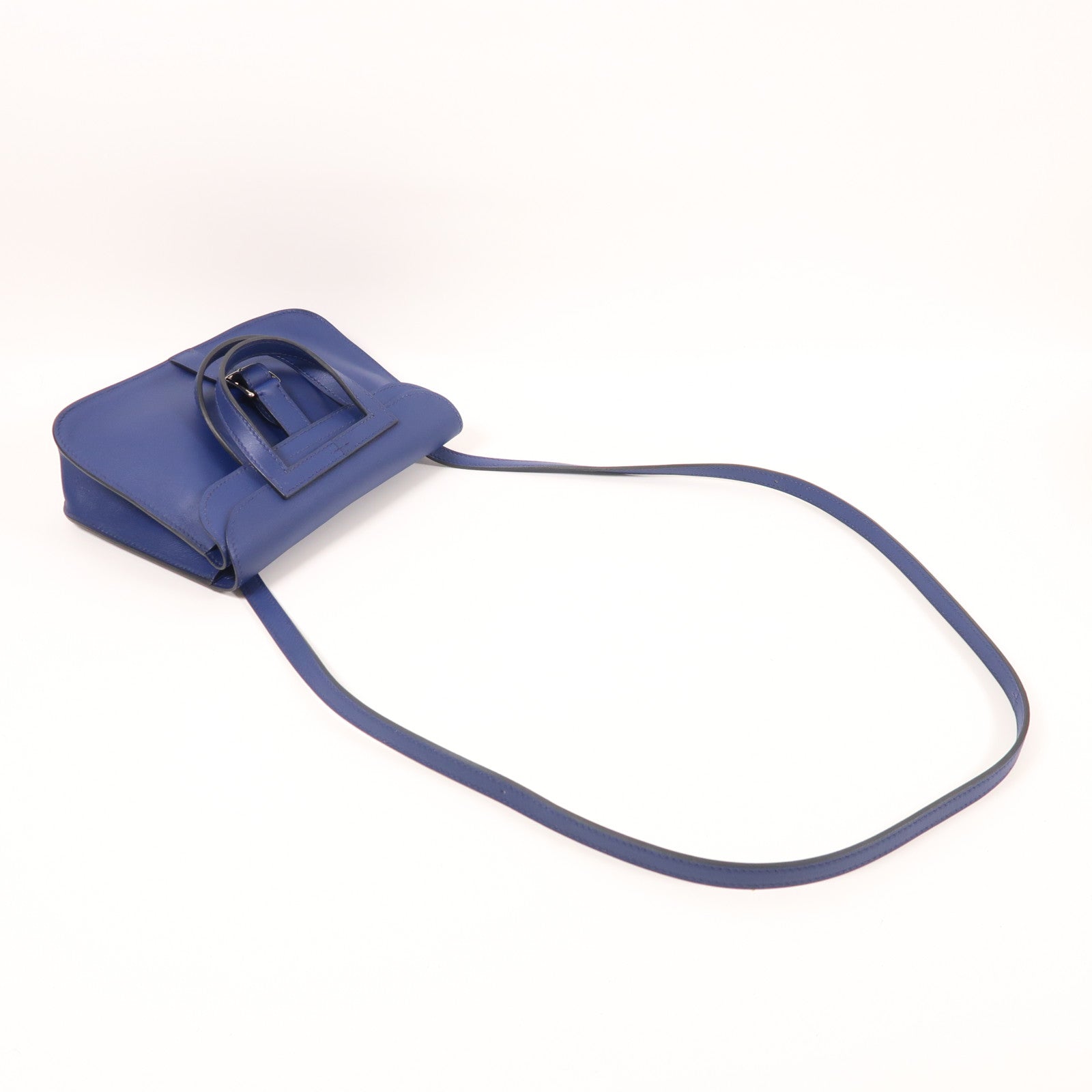 HERMES PHW Mini Halzan 2way Shoulder Bag Swift Leather Bleu Encre