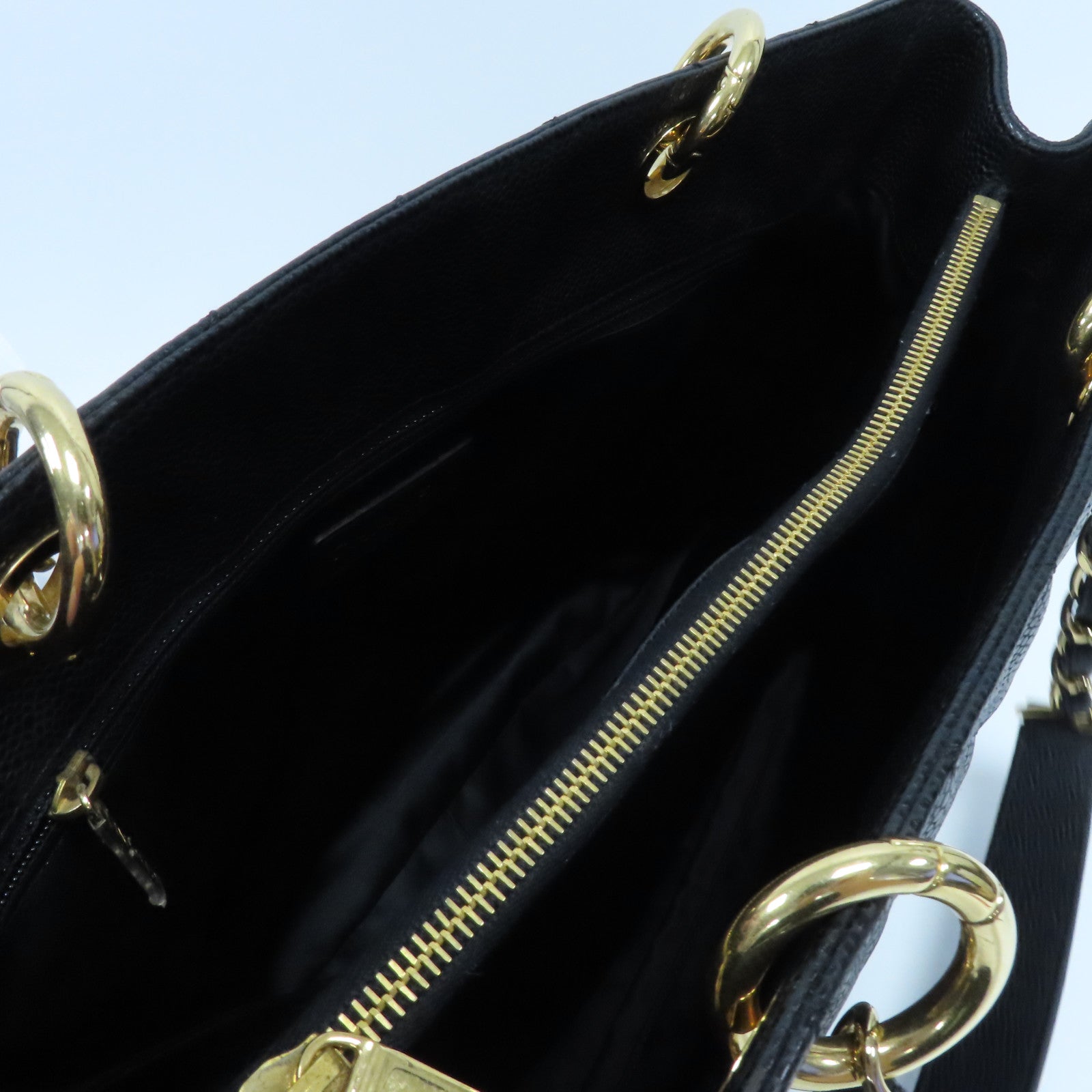 CHANEL 菱格Caviar皮革Grand Shopping Tote Bag金扣肩背袋黑色
