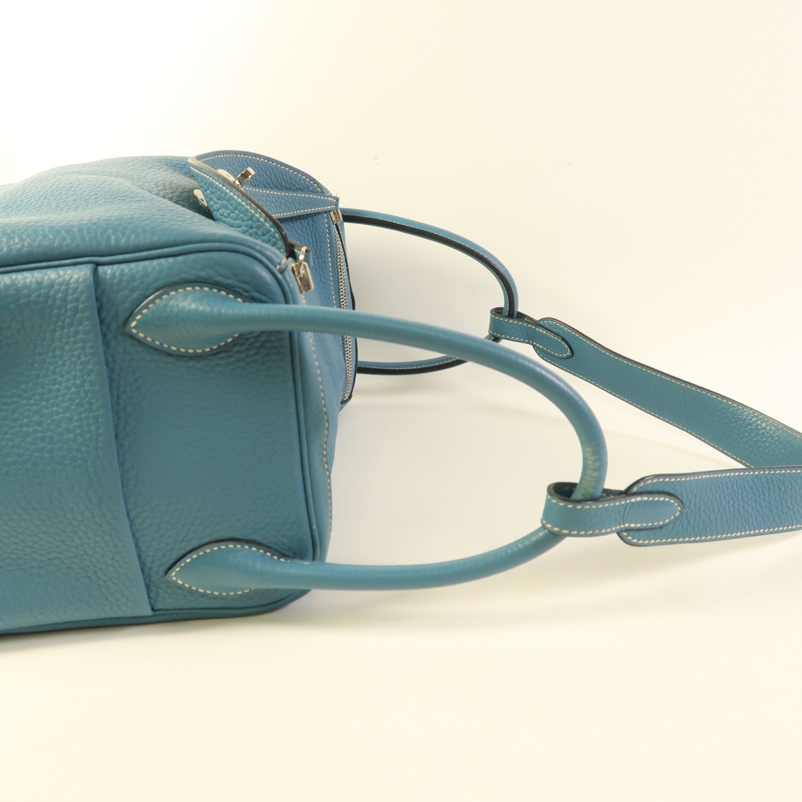 HERMES Clemence皮革Lindy 30銀扣手挽肩背兩用袋Bleu Jean