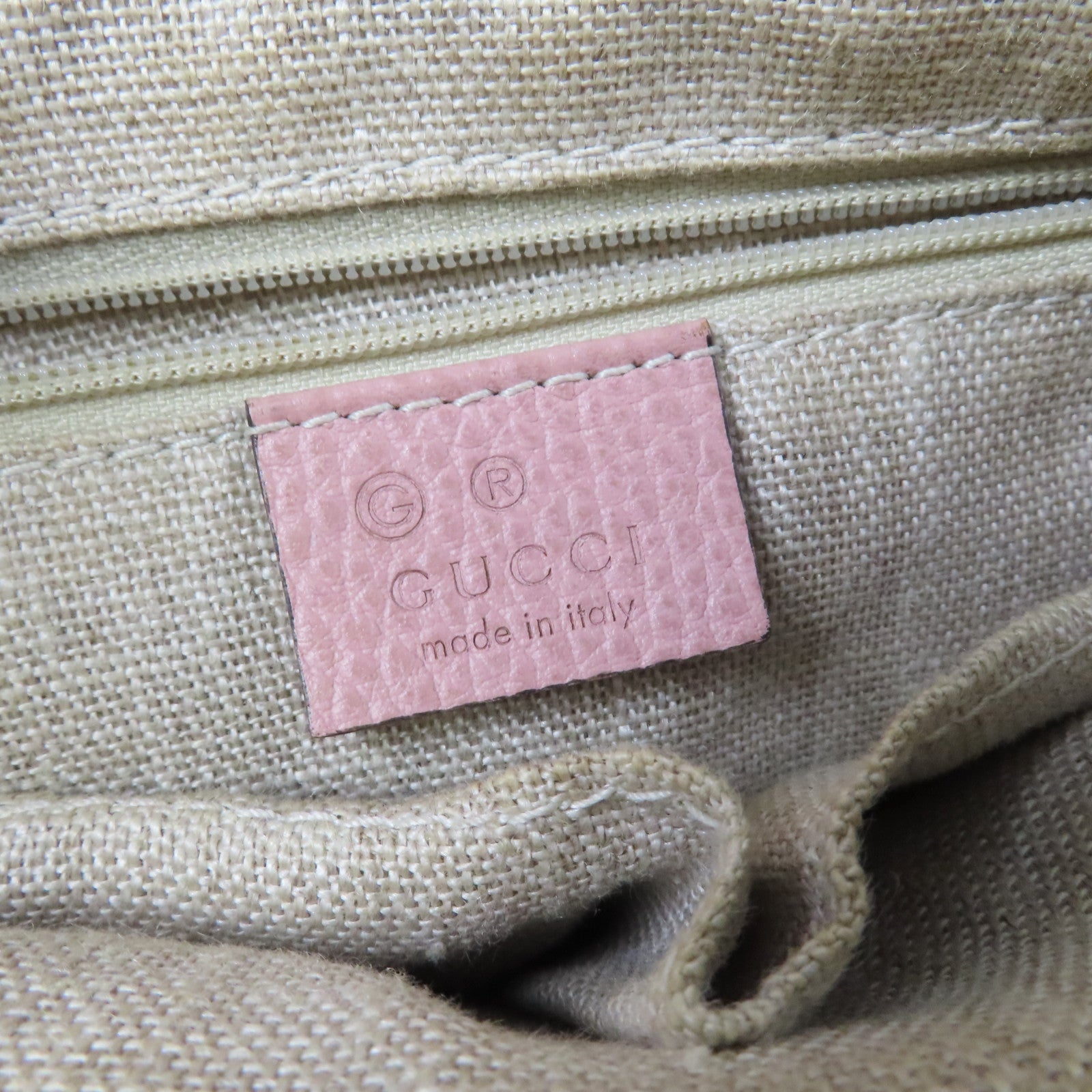 GUCCI 帆布/皮革Monogram Bree Tote金扣手挽肩背兩用袋米色/粉紅色